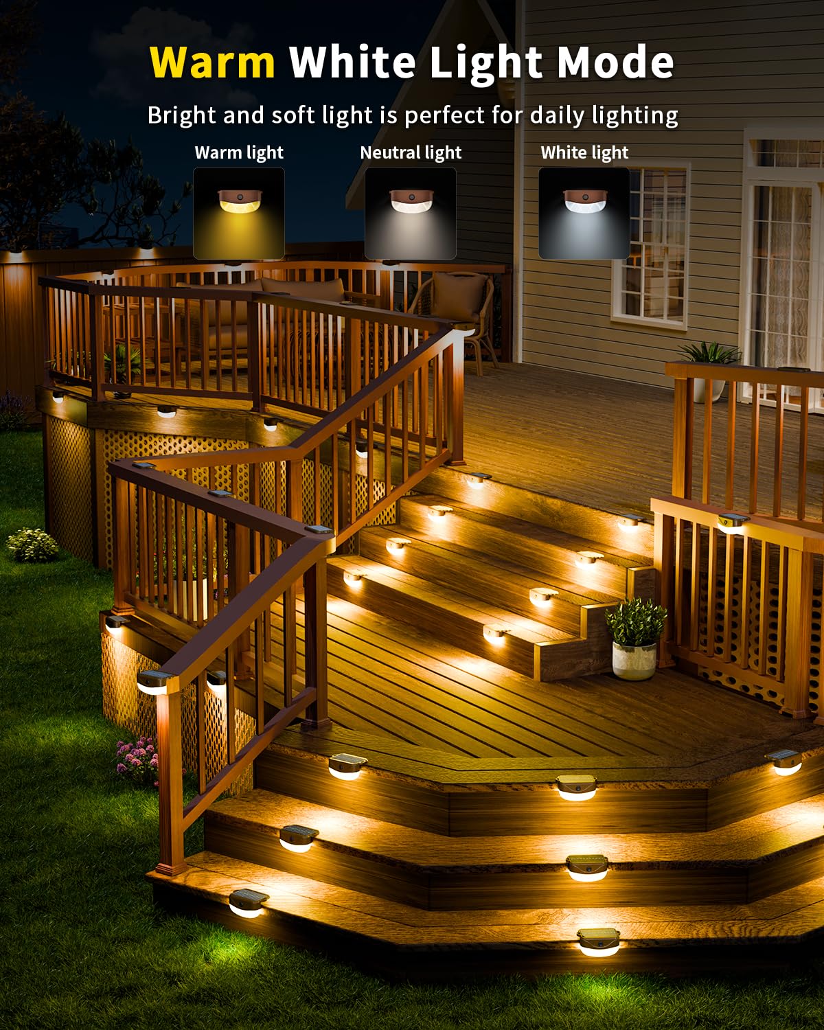 Solar Fence Lights With Remote Control 50Ft,15 Multi Colors Solar Powered Outdoor Step Lighting,Ip67 Waterproof Led Rgbyw Colors