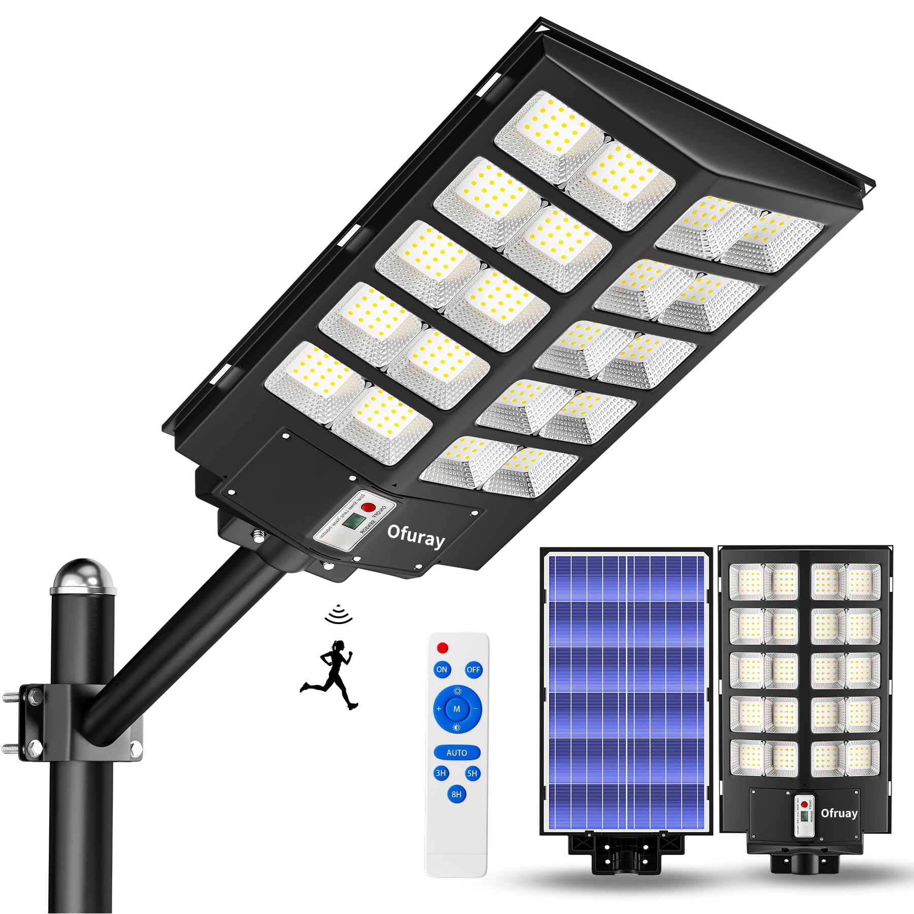 Ofuray Solar Street Lights - 400000Lm, 6000W, Black, Waterproof LED, Remote Control, Model Of-6000W