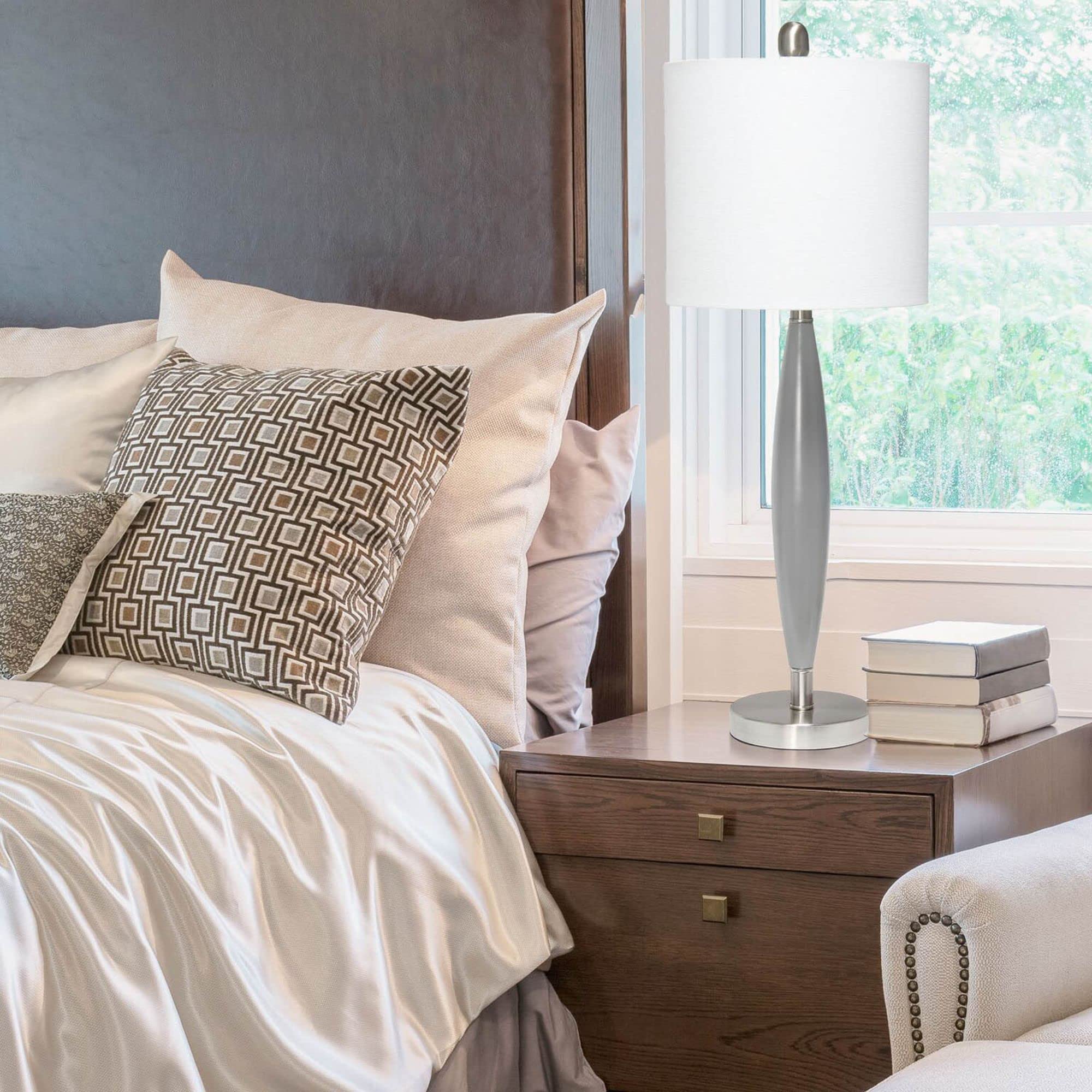 Lalia Home Contemporary Stylus Table Lamp With White Fabric Shade - Gray