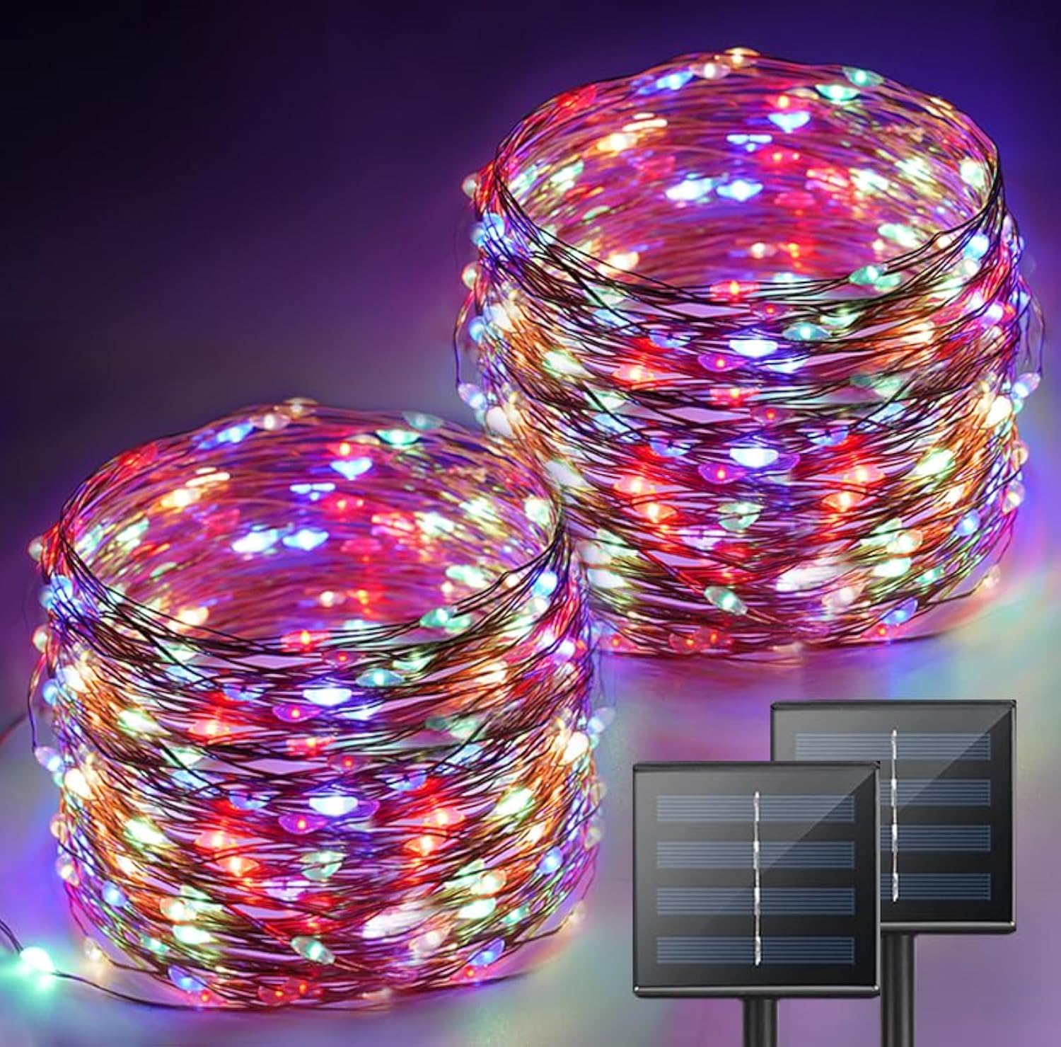 Multicolored Solar String Lights Outdoor Waterproof, 2-Pack Each 72FT 200LED Solar LED Fairy Lights Copper Wire 8 Modes Solar Tw