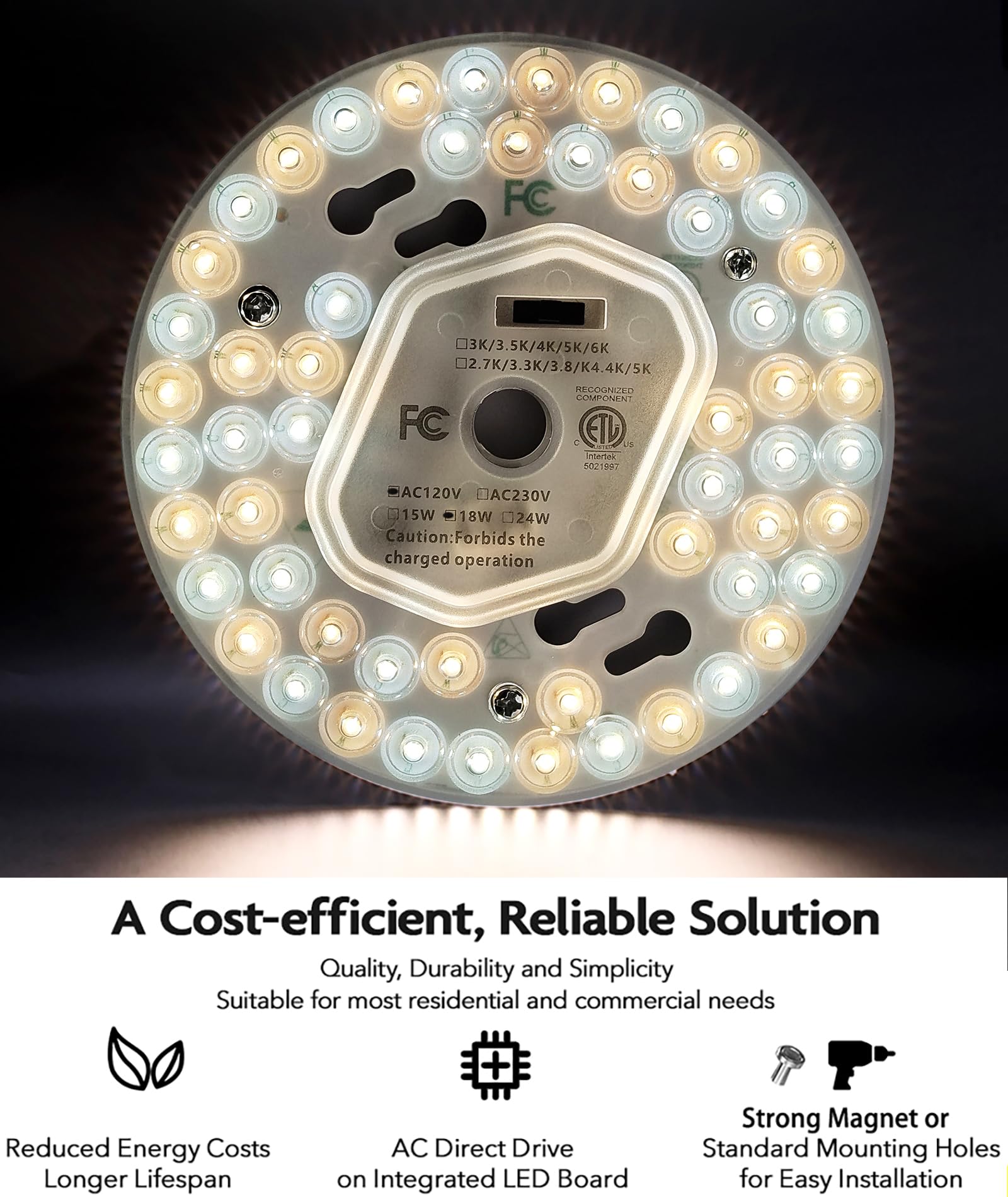 Zhairdalstar 18W-36W 5CCT LED Ceiling Fan Light Kit, ETL Listed Retrofit Light Engine, Clear Aluminium Panel Replacement