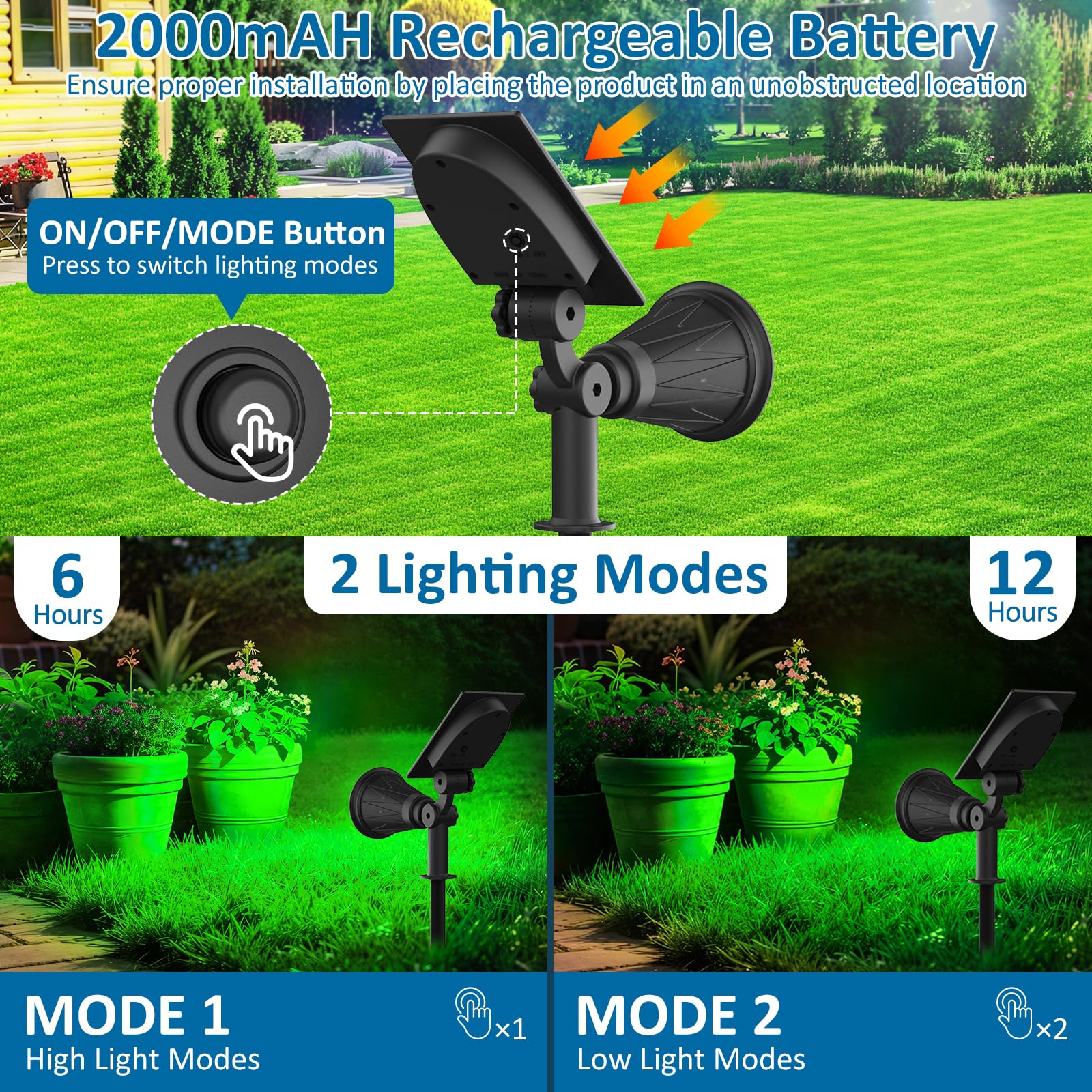 T-SUNUS Green Solar Lights Outdoor, IP65 Waterproof, Auto On/Off, 2 Pack, Model G102, Ideal for Garden, Patio, Driveway, and Pool