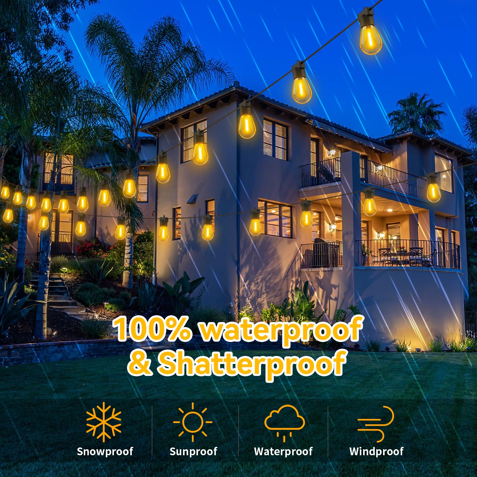 Aialun 96Ft(48Ftx2) Led Outdoor String Lights Outside Patio Yard Lighting Waterproof Hanging Warm Glow 2200K Shatterproof Edison