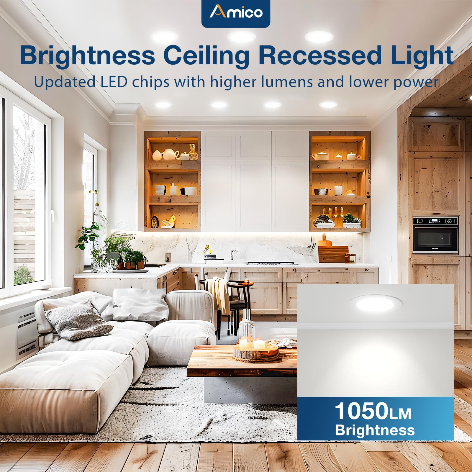 Amico 36 Pack 6 Inch Ultra-Thin LED Recessed Ceiling Light, Dimmable, 5CCT (2700K-5000K), 1050LM, Model