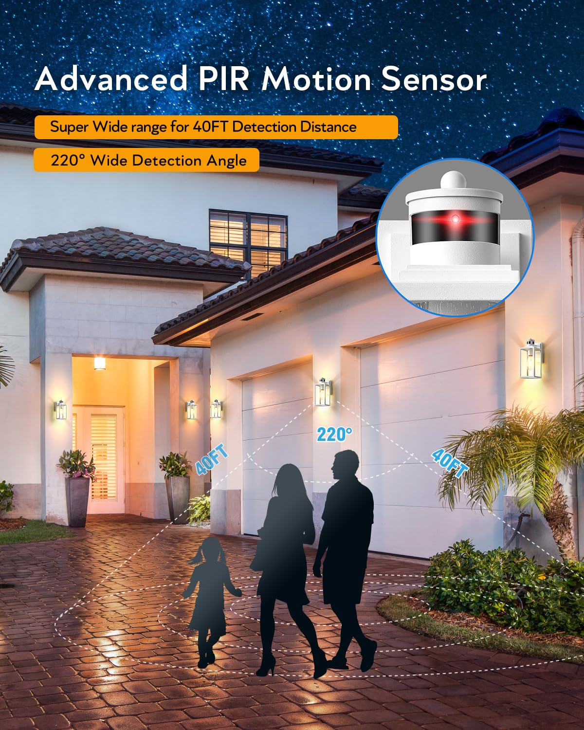 VIANIS Motion Sensor Outdoor Light Fixture, Waterproof Aluminum Wall Sconce, 1-Pack, White, Model V81301W