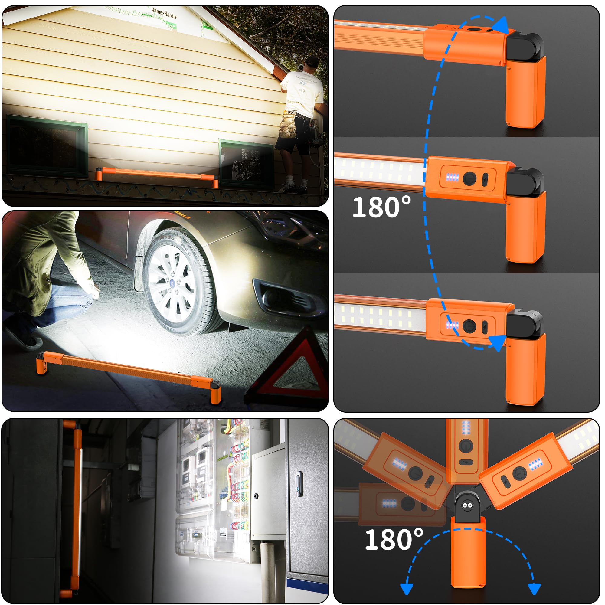 Aluminum Panel 37.4Inch Long Rechargeable Underhood Work Light, 6400Mah Led Work Light Bar With Magnetic And Hooks, Cordless 3000Lm Bright Work Light For Car Repairing Emergency Garage Workshop