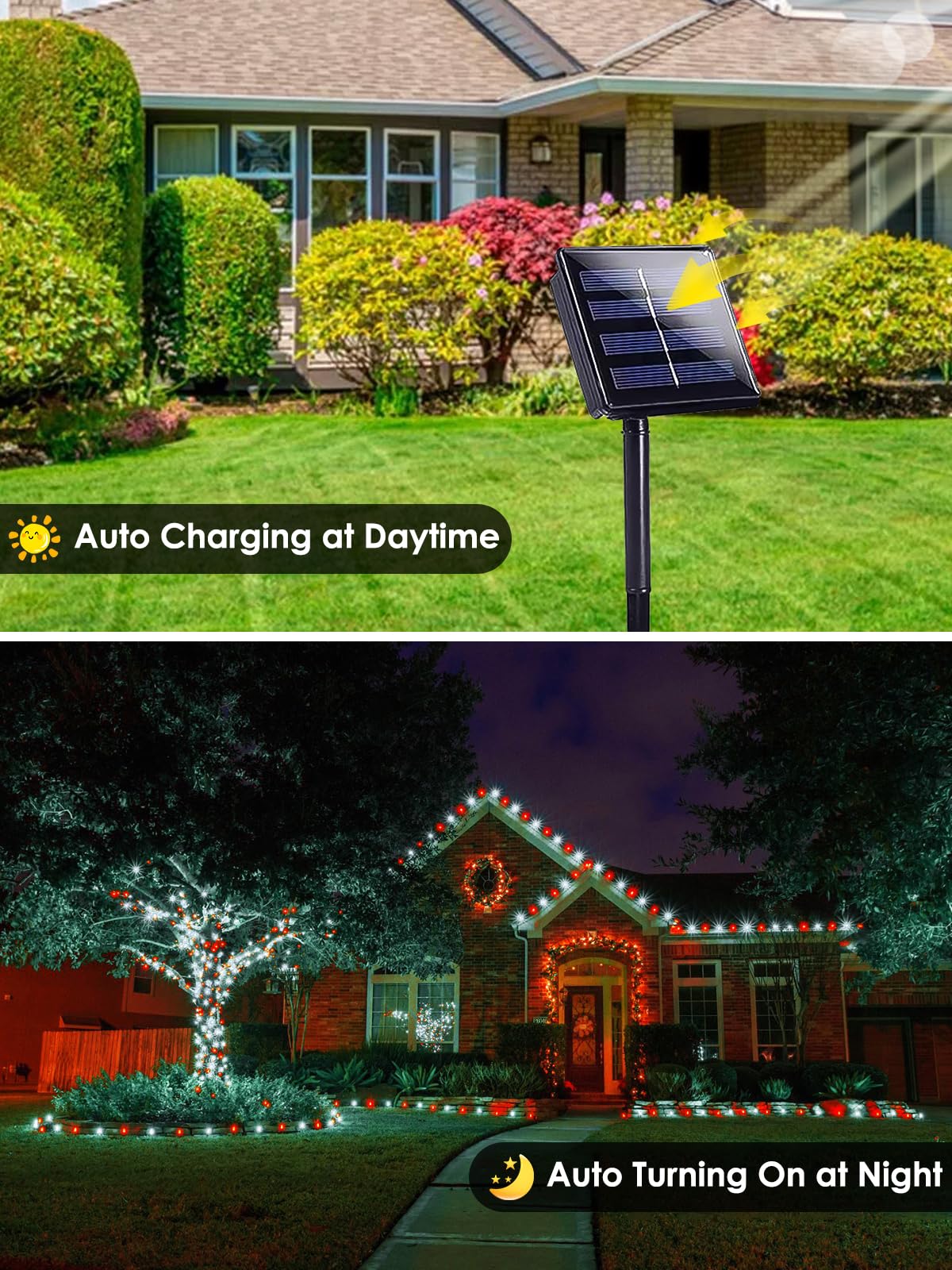 4-Pack Red And White Solar Christmas Lights Outdoor Waterproof  400Led 132Ft Solar Powered Led String Lights Green Wire With 8 Modes Solar Fairy Lights For Xmas Tree Party Wedding Garden Fence Decor