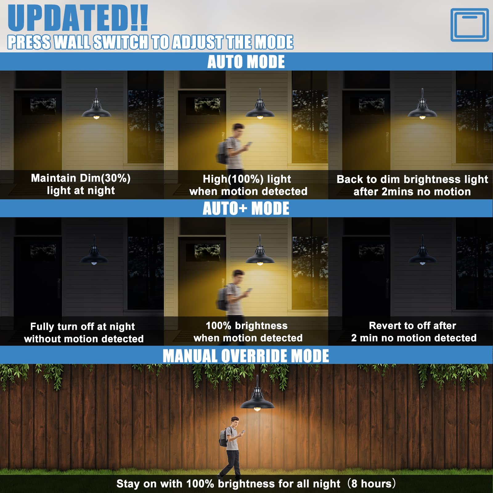 Yolsunes Motion Sensor Outdoor Barn Lights - Dusk To Dawn Black Gooseneck Fixture, 12In