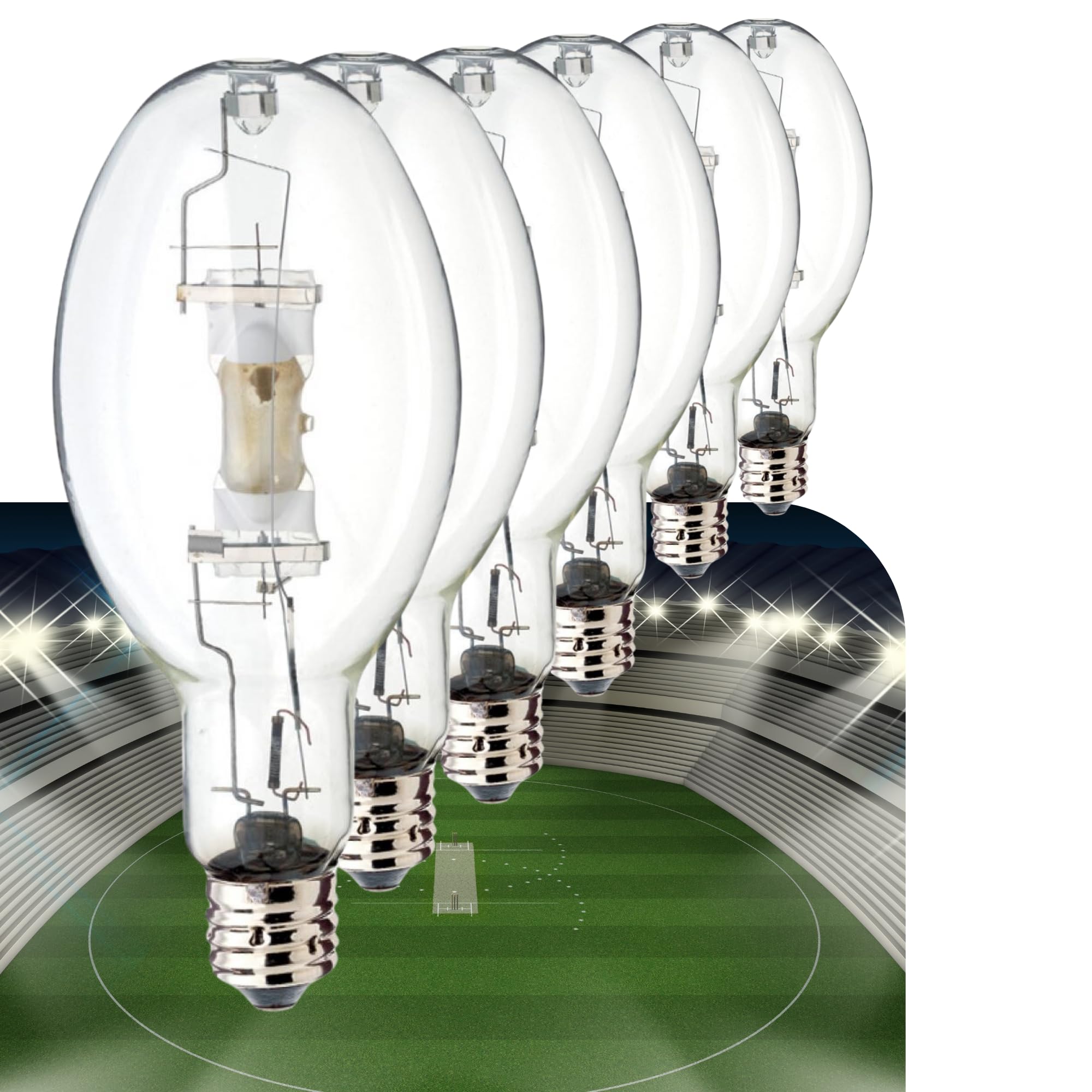 Satco S5837 Metal Halide HID Bulb, 1500W, 4200K, Mogul Base BT56, 6 Count for Street, Industrial, and Commercial Lighting
