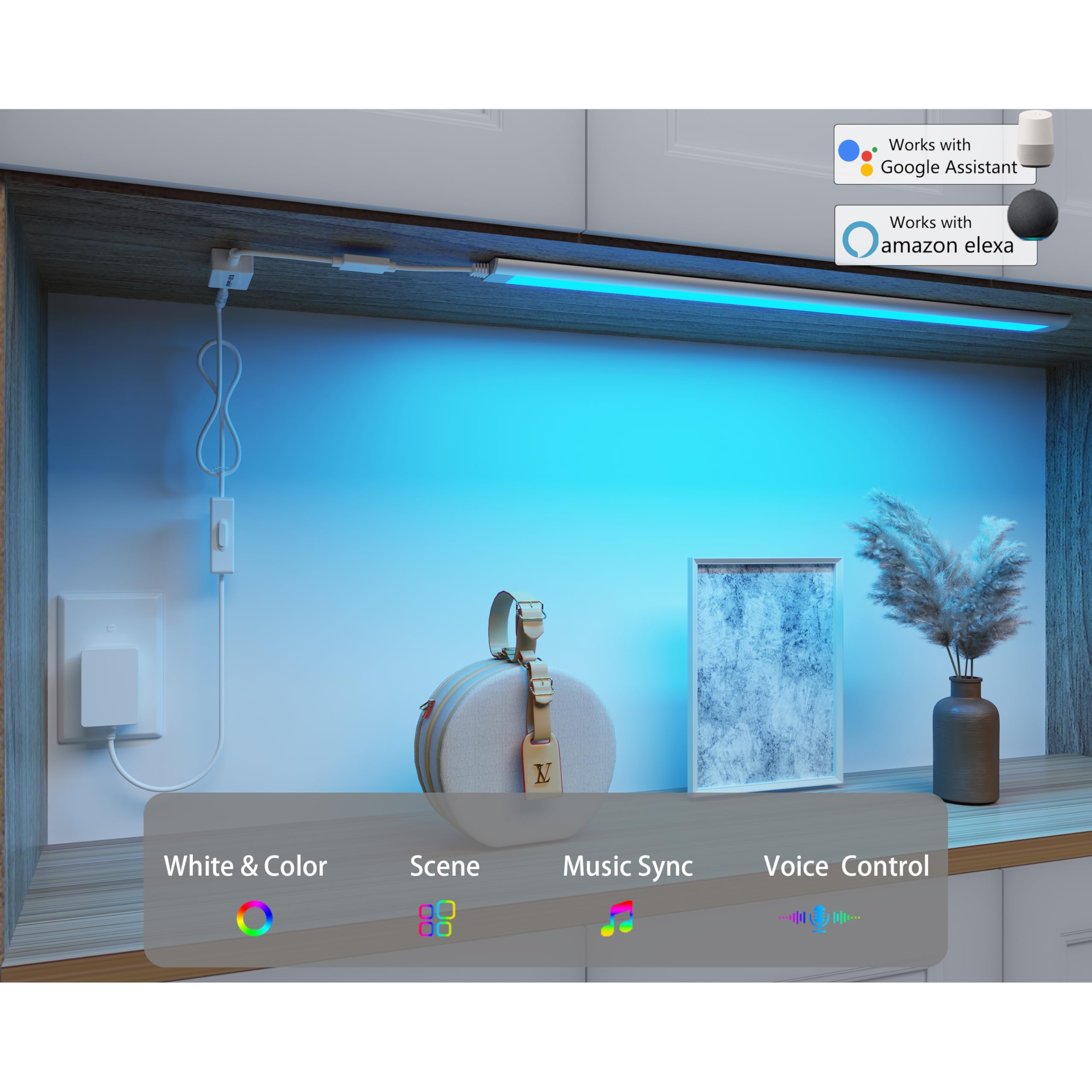 Smart Under Cabinet Lights, Led Light Bar, White & Rgb Multi Color Changing Counter Lighting. Alexa Google App Controlled Lamp F