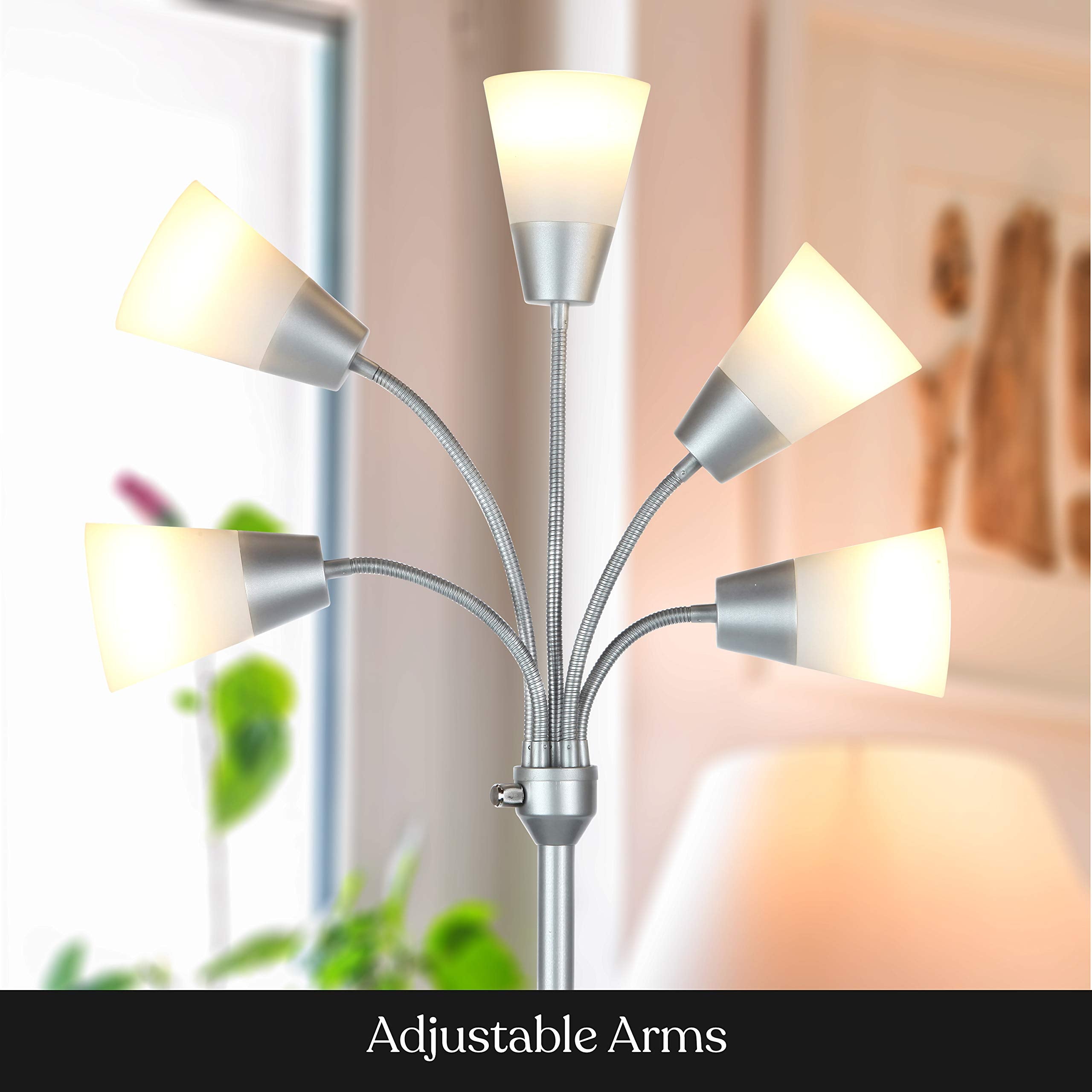 Brightech Medusa LED Floor Lamp - Multi-Head, Metal, Silver, Model FL-MDSMDRN-SVR, 5 Bulbs, Modern Design for Living Rooms & Offices