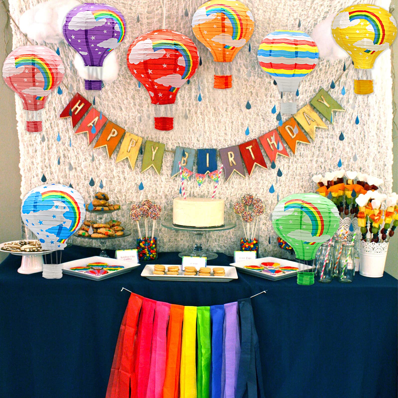 Rainbow Hanging Hot Air Balloon Paper Lanterns Set, Party Decoration Christmas Wedding Birthday Party Decor Gift, 12 Inch, Pack Of 8 Pieces