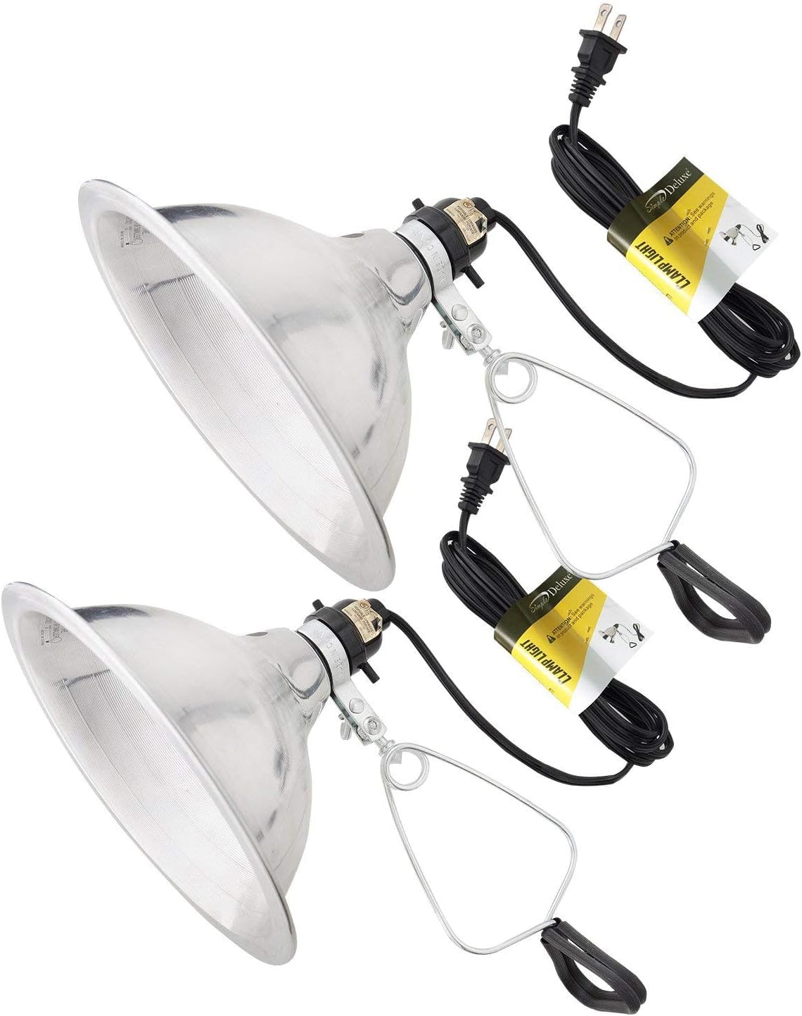 Simple Deluxe 2-Pack Clamp Lamp Light, 8.5 Inch Aluminum Reflector, Silver, Up to 150W E26 Socket, 6ft Cord (No Bulb Included)