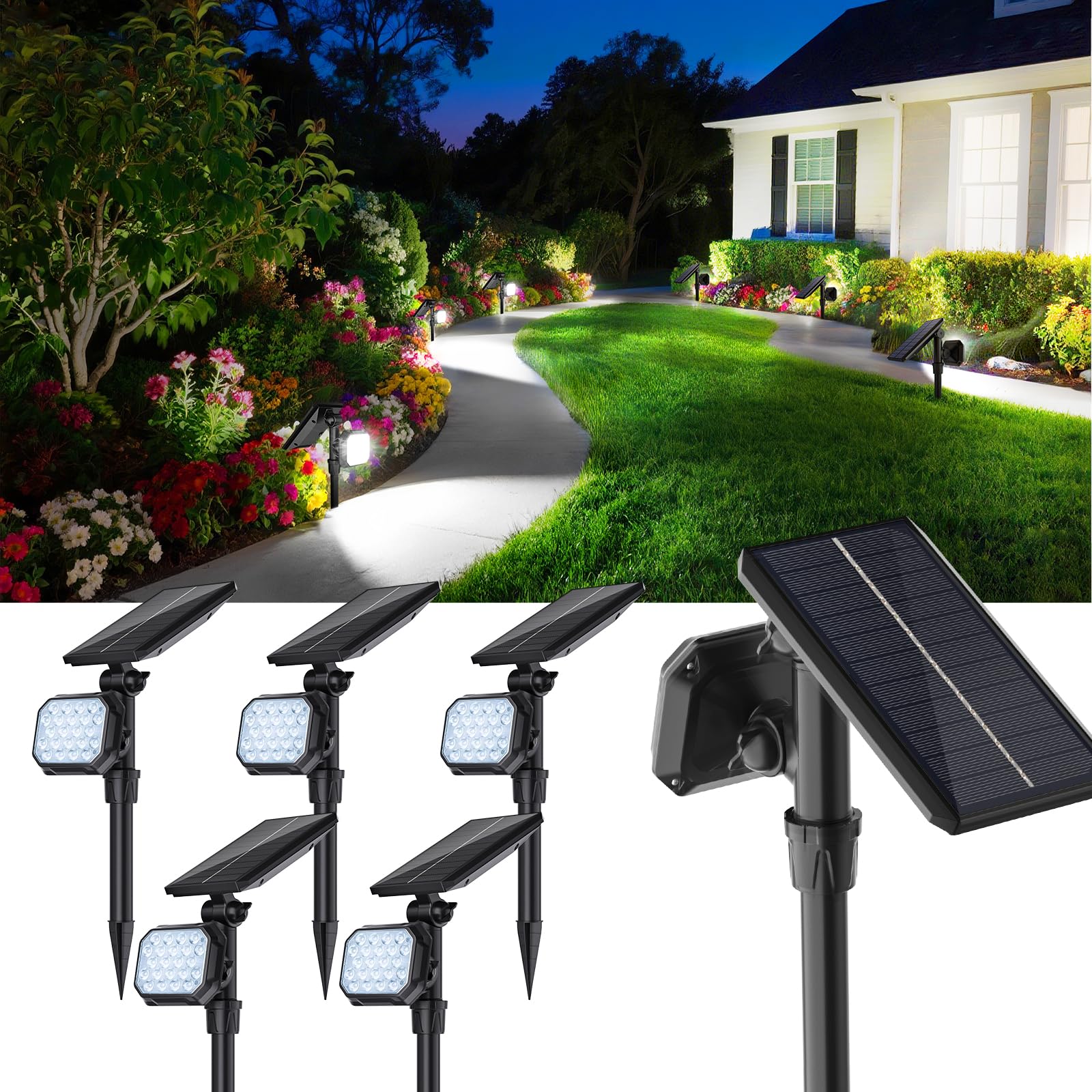 JSOT Solar Lights Outdoor Waterproof - 6 Pack Spot Lights Solar Spotlights Outdoor Waterproof Garden Light for Outside Yard Land