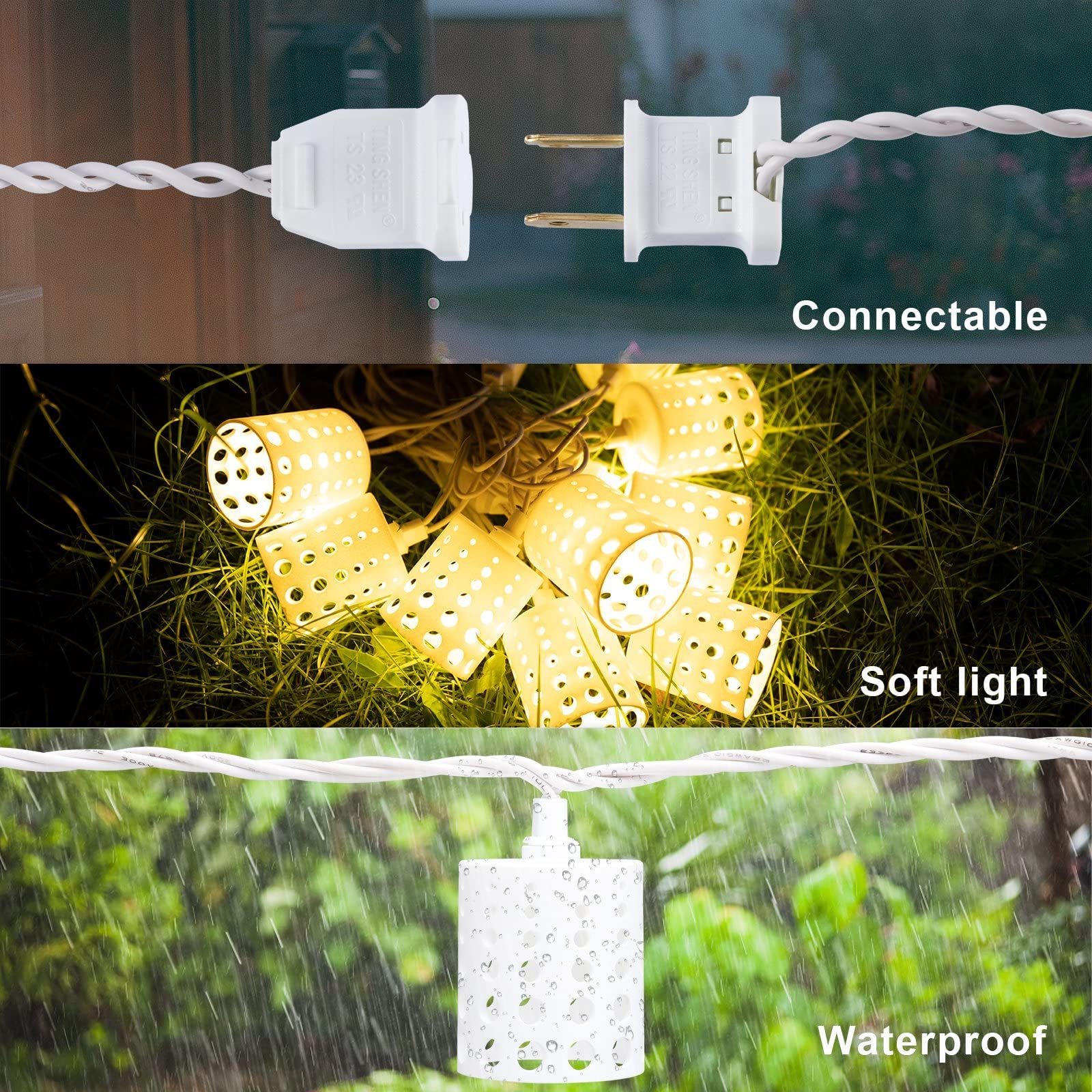 Vigdur 10Ft Lantern String Lights - Hollow-Out Style Indoor String Lights Connectable Waterproof Indoor Outdoor Patio Lights For