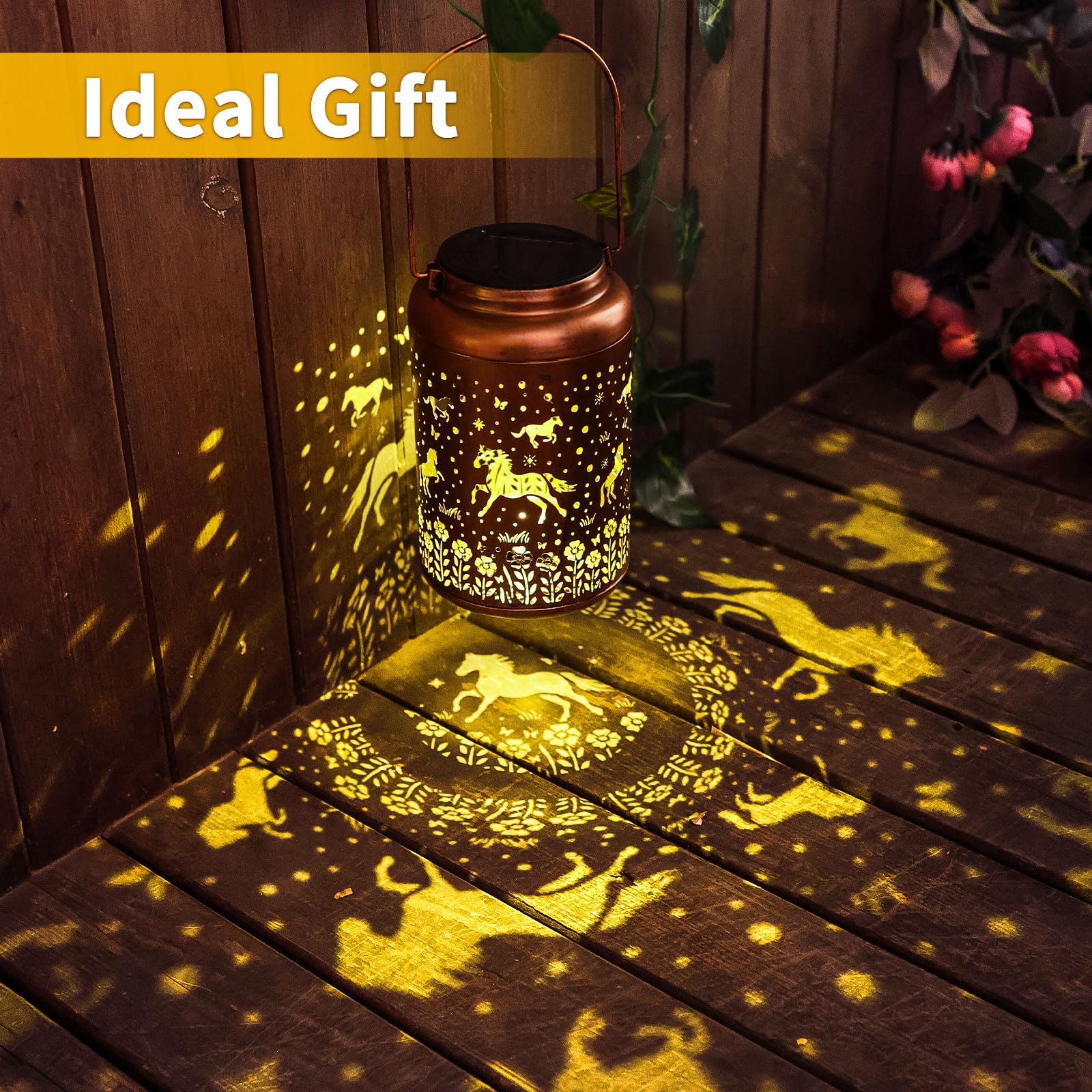 WACLSTDAY Solar Lanterns - 2Pack Outdoor Waterproof Metal Lights, Red Copper, Garden Decor, Model B-W-DL-25005-ma-02