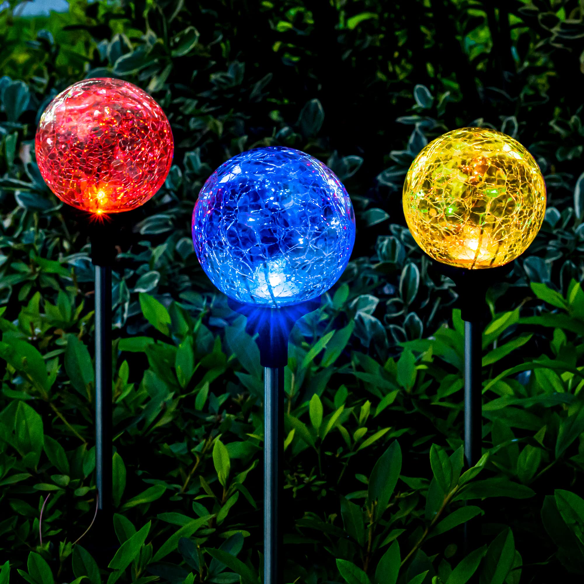 SOLPEX Solar Garden Lights Outdoor 3 Pack, Solar Globe Lights Outdoor Waterproof Decorative for Yard, Multi-Color Changing Garde