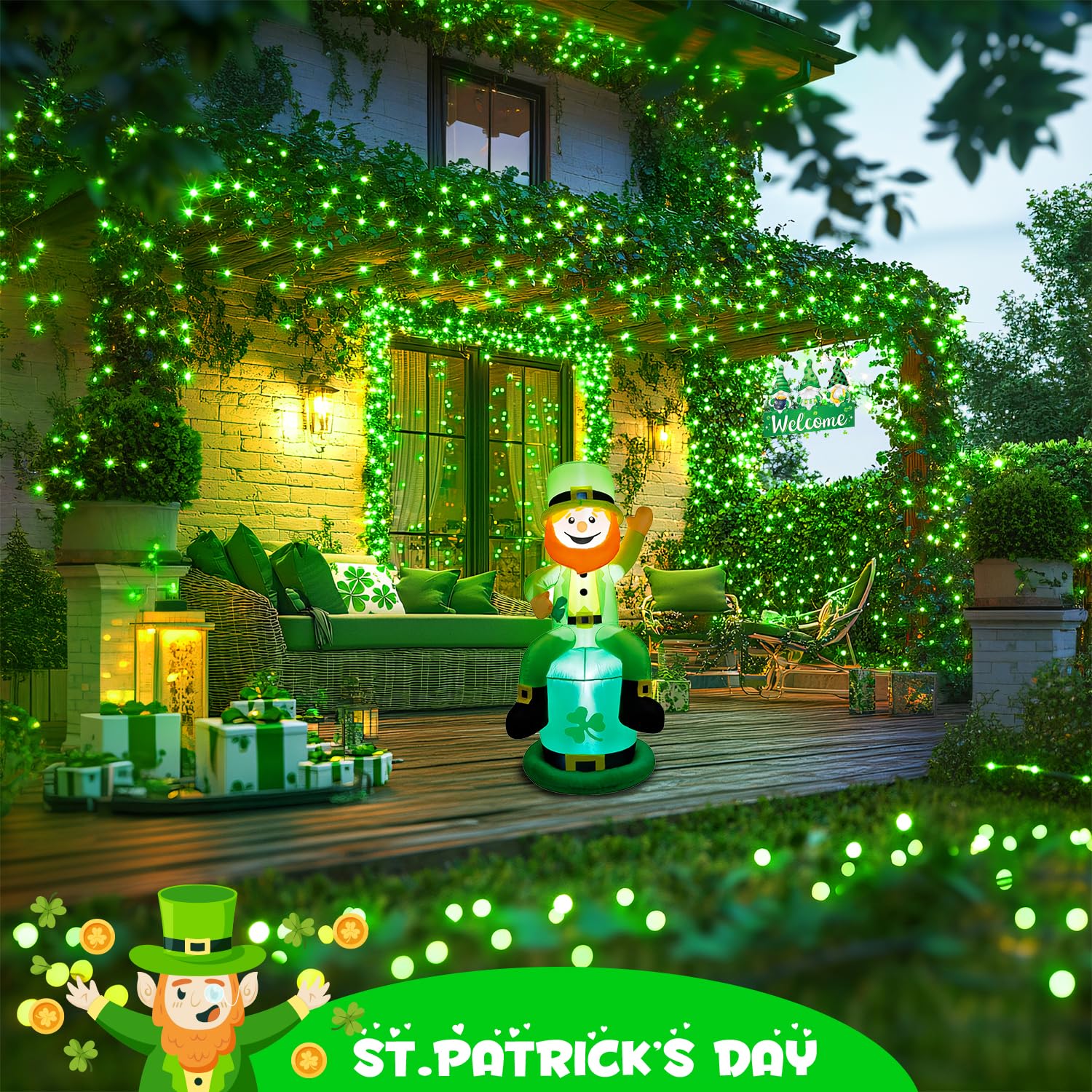 Jmexsuss 400 Led Green St Patricks Day Lights Plug In, 132Ft Christmas Lights With Remote, 8 Modes Green String Lights For St Pa
