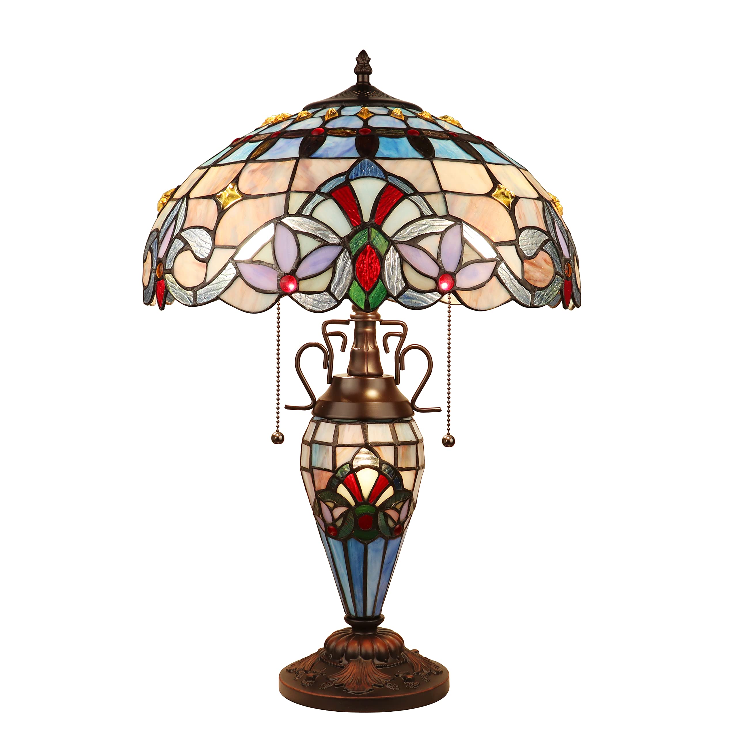 Chloe Lighting 3-Light Table Lamp, Victorian-Style, Dark Bronze, 16in Wide, Glass, Multicolor, Model CH3T381VB16-DT3