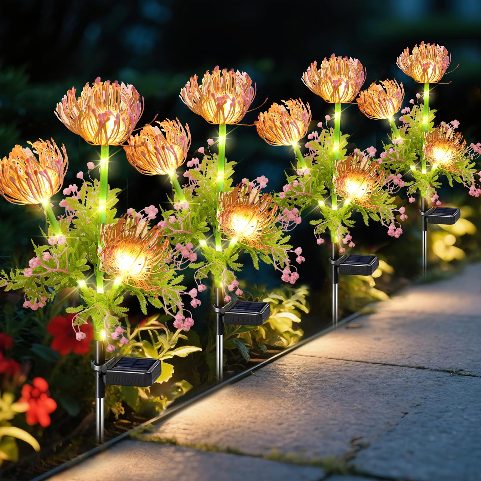 SyouHome 6-Pack 18 Head Solar Flowers Lights  Waterproof Solar Garden Lights Outdoor for Christmas  Flower Lights with Glowing Stems  for Flowerpot Yard Pathway Balcony Patio Garden Decor