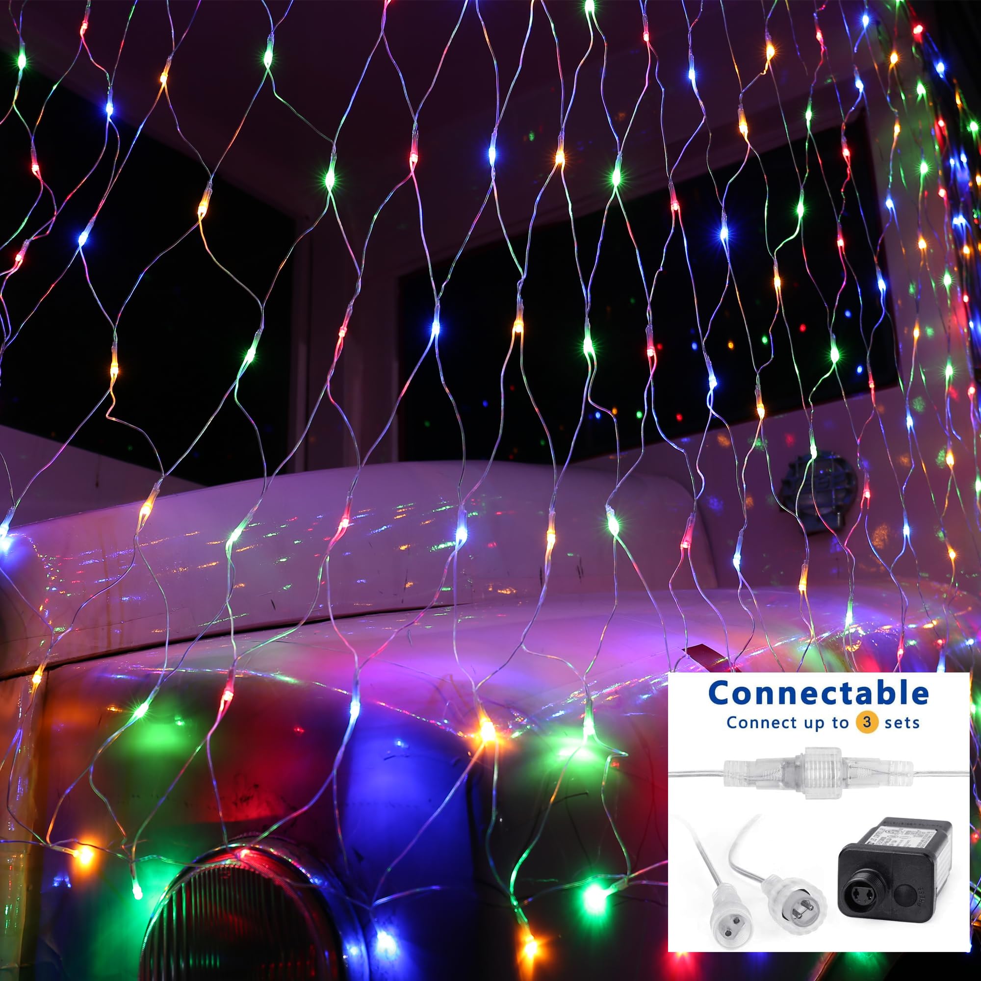 Joomer Christmas Net Lights - 12FT x 5FT, 360 LED, Waterproof, 8 Modes, Clear Wire, Multicolor, Model SSL0360-N-29V