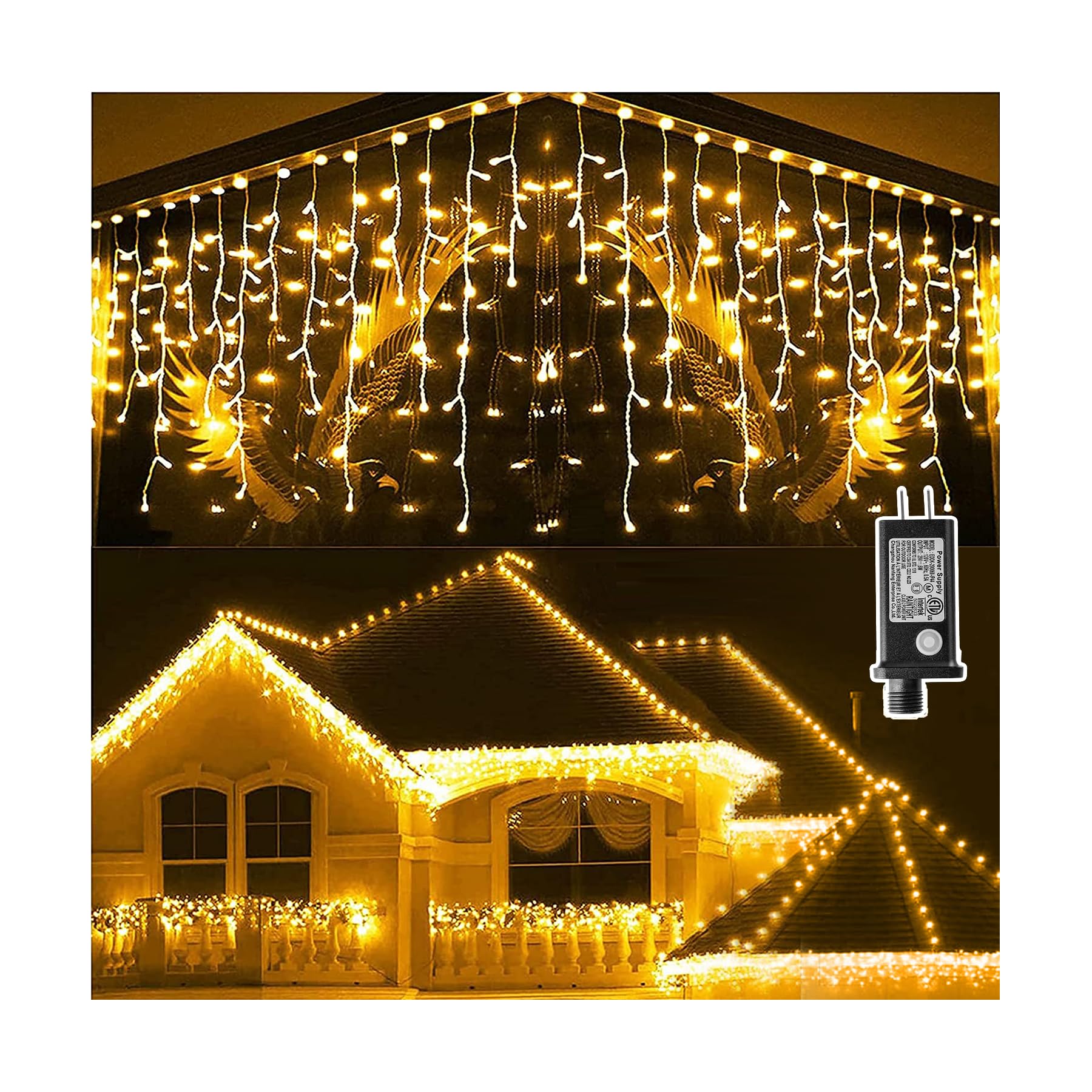 KNONEW LED Christmas Lights Outdoor 164FT 1600LED Warm White Waterproof Plug-in with Timer 8 Modes Model KN-1000-LIG168-01
