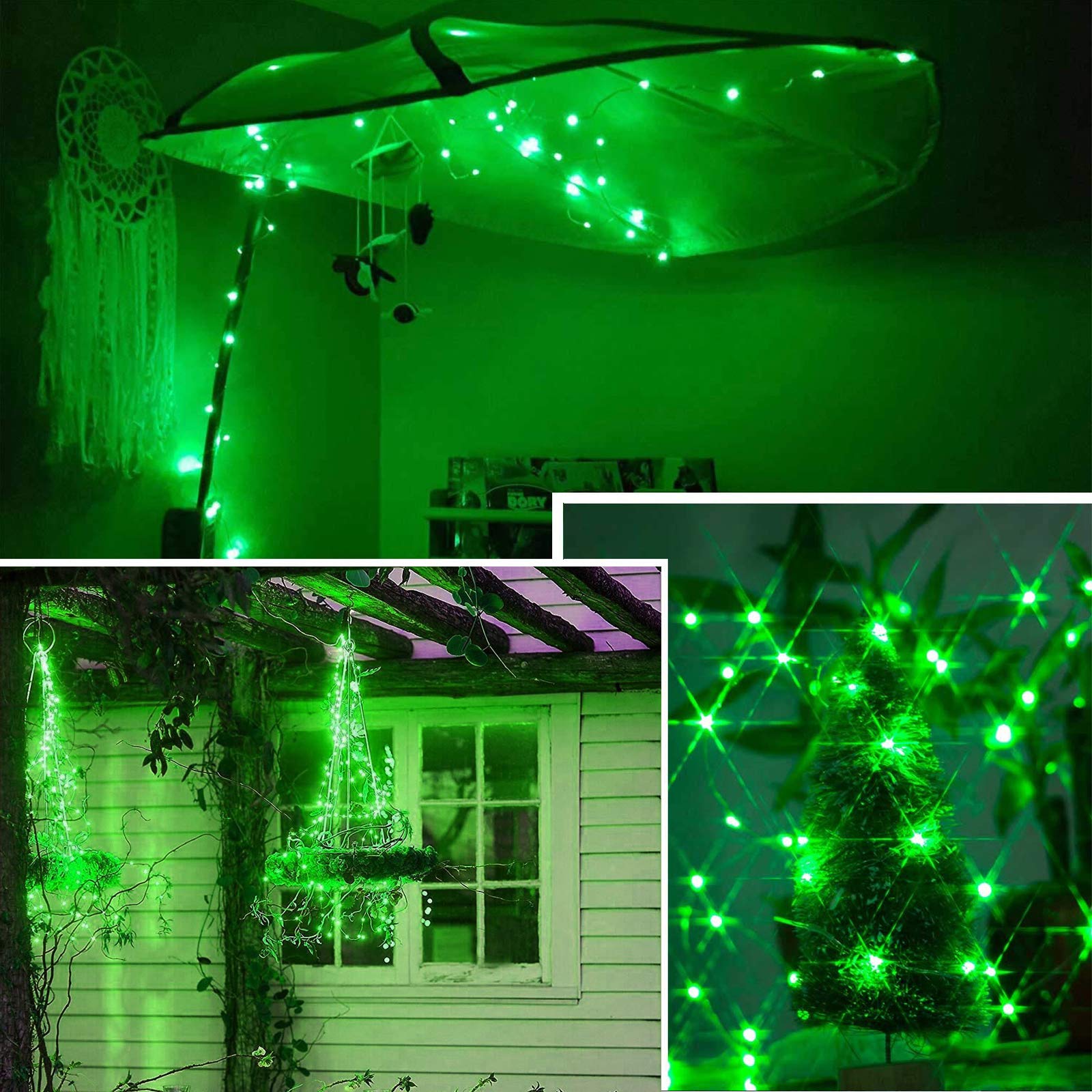 Ruichen 33 Ft Copper Wire Fairy Lights, 100 Led String Lights, Green, Plug-In With Spool