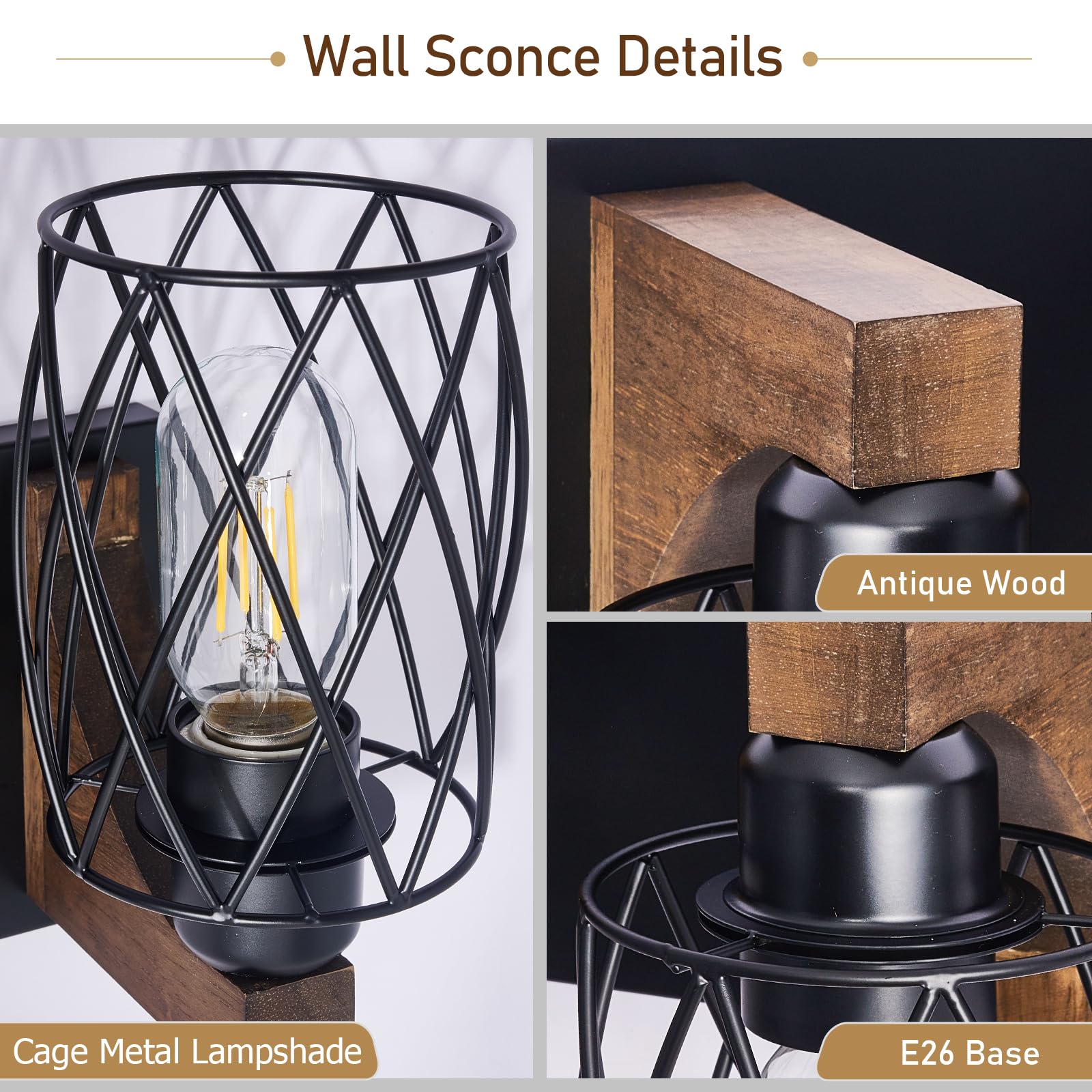 RVONOW 6-Light Bathroom Light Fixture, Black Metal Cage Shade, Vintage Rustic Design, Model B219-6
