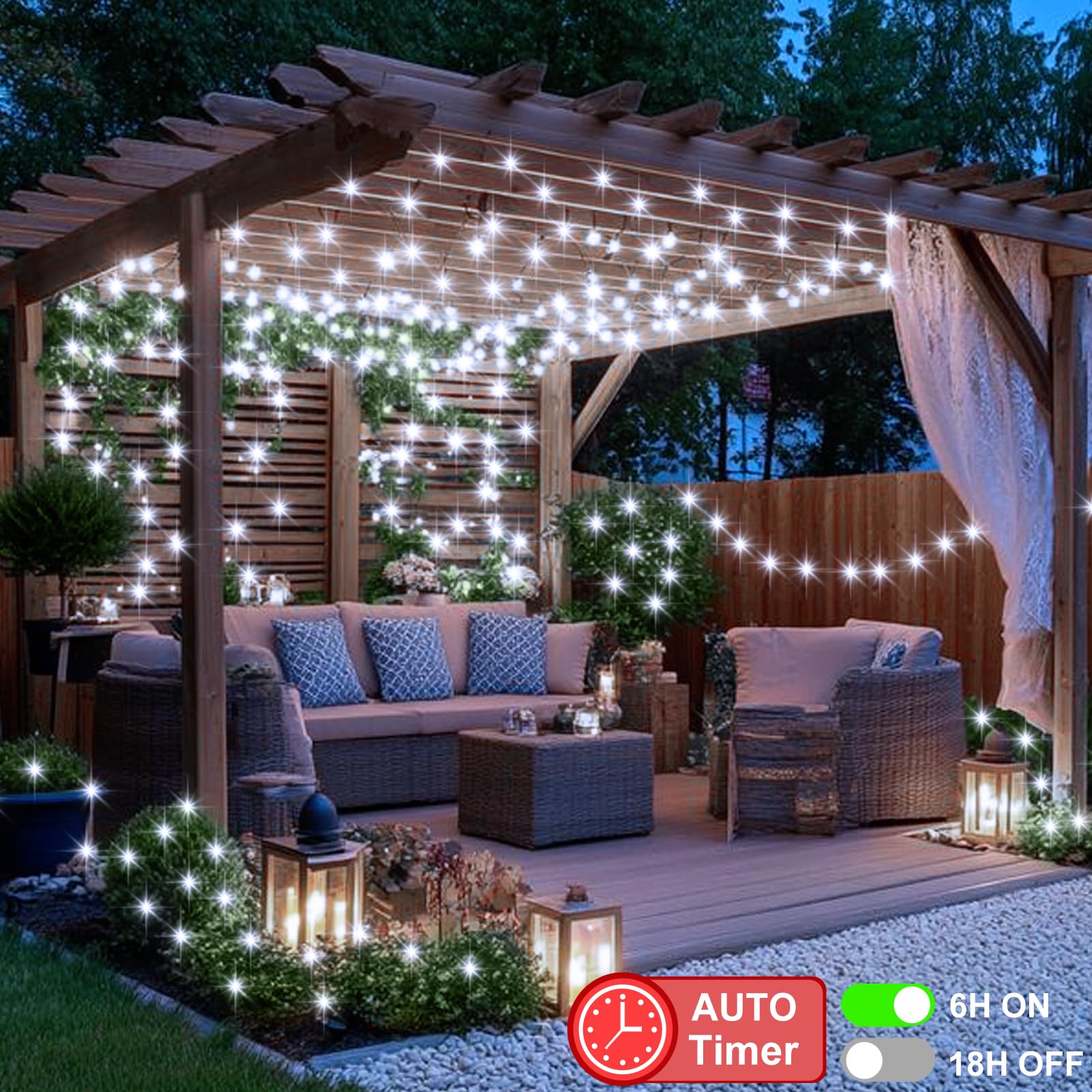 LumBelle 2 Pack String Lights, 23ft 70 LED Battery Operated, Cool White, 8 Modes, Timer, Indoor Outdoor Xmas Decoration