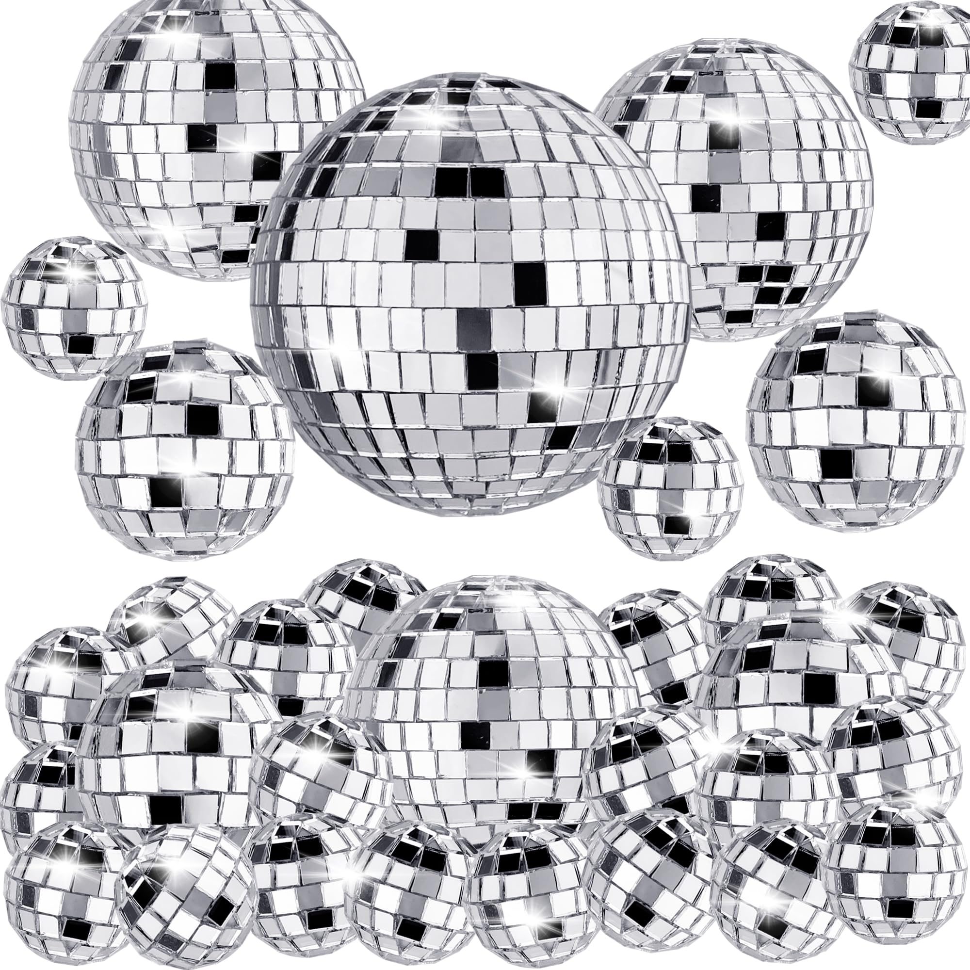 34 PCS Disco Ball Cake Decoration Ornaments Reflective Mirror Ball Cake Decoration 70s Disco Themed Party Decoration for Christm