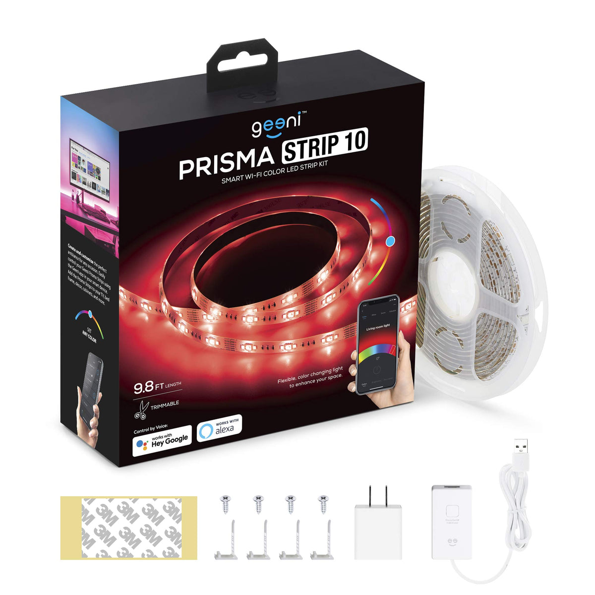 Geeni Prisma Strip 9.8 Ft Smart Led Strip Lights, Indoor/Outdoor Adhesive Strips, Lights For Tiktok, Alexa & Google Home Compati