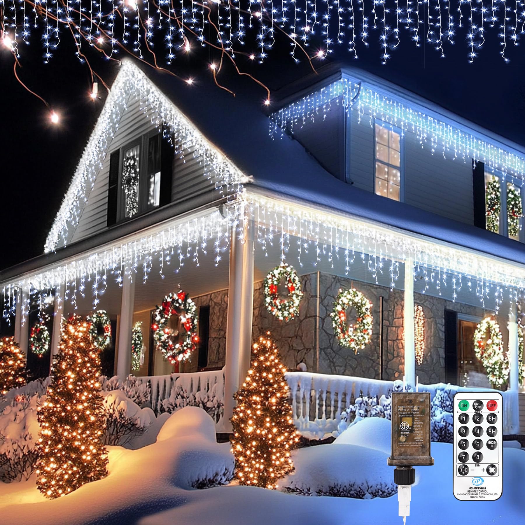 Icicle LED Christmas Lights Outdoor, 624 LED 59FT 8 Modes with 96 Drops Cool White Icicle Lights,Outdoor Indoor Fairy String Lig
