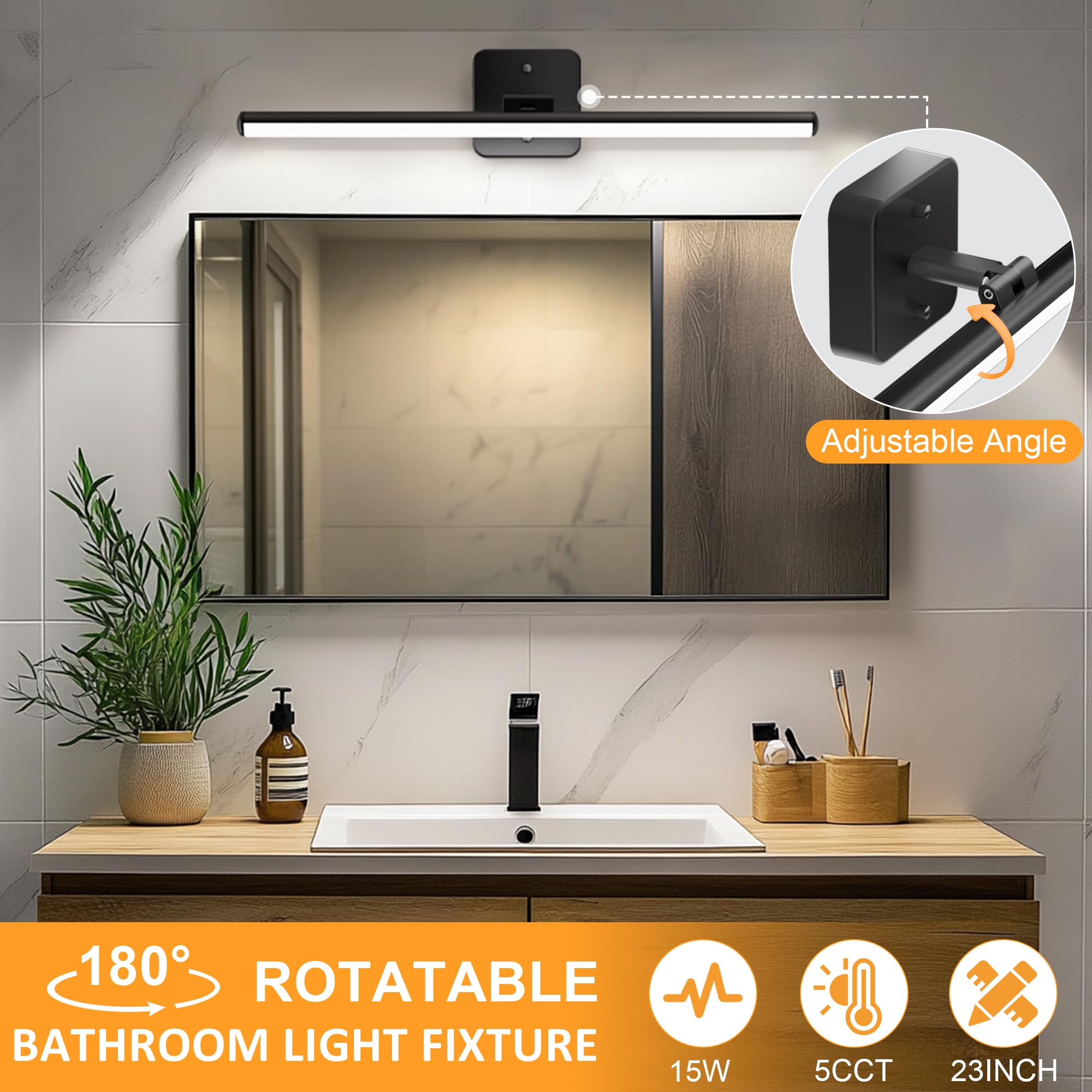 Sailstar Upgraded Bathroom Light Fixtures 23 inch Rotatable, Dimmable 15W 5CCT 1500LM IP44 Modern Bathroom Vanity Light Over Mir
