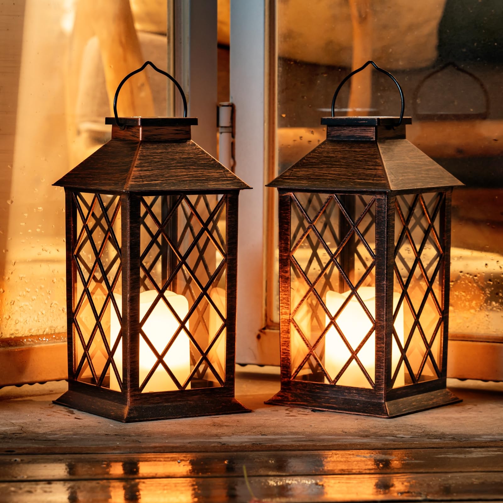 Homemory Solar Lanterns Outdoor Waterproof Hanging with Flickering Flameless Candles, 2 Pack 13'' Garden Outdoor Lantern Decorat