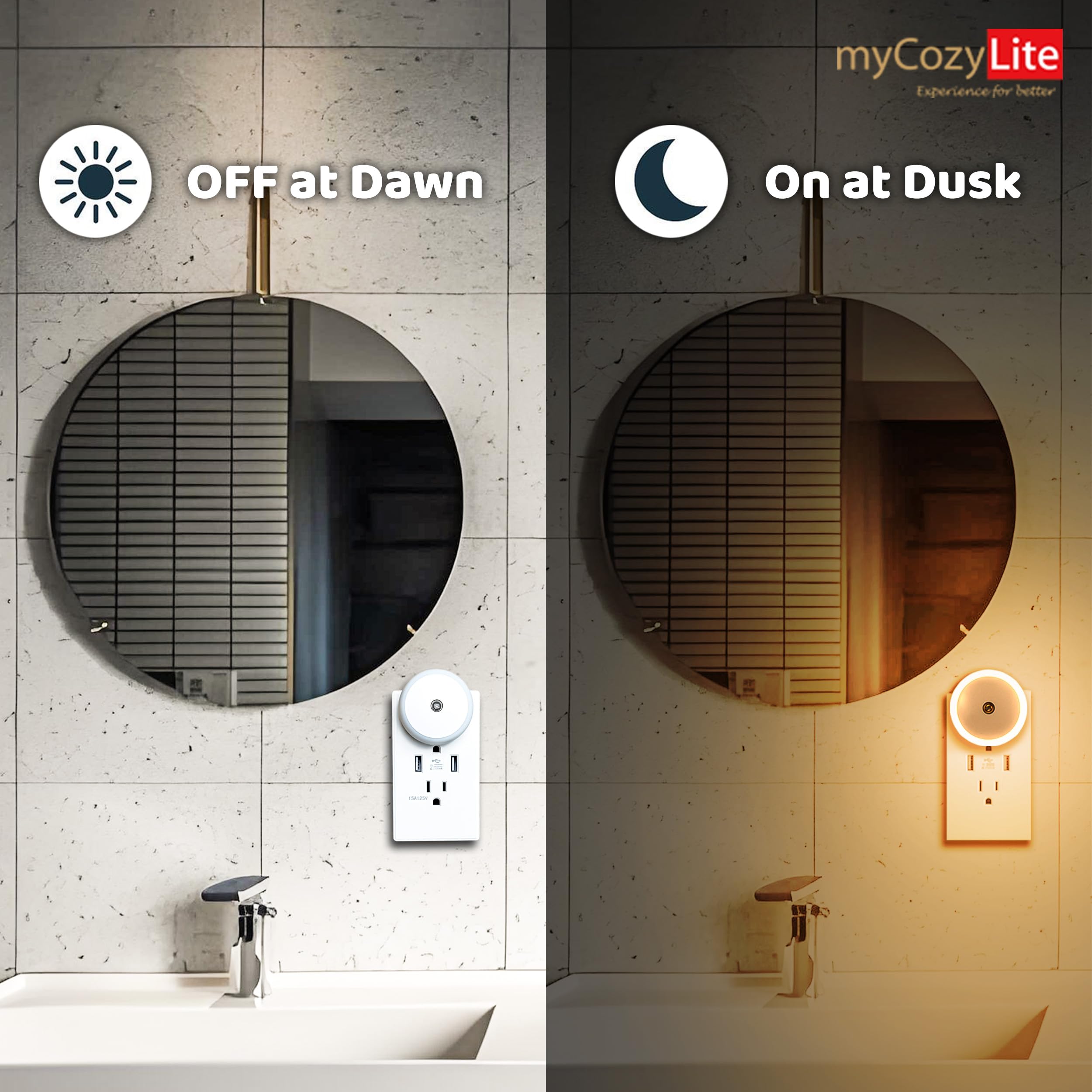 Mycozylite Led Night Lights Plug Into Wall, 2 Pack, Warm Hue, Plug In Night Light, Dusk To Dawn Sensor, Automatic Dimming, Night