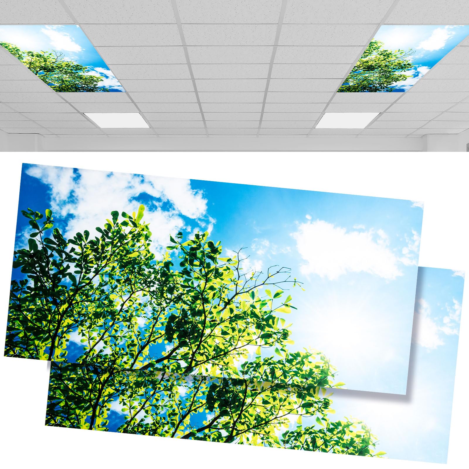 Amylove Fluorescent Light Covers Plastic Diffuser Panels 2x4 Feet Sky Model AL-FLC-002 for Classroom Office Kitchen
