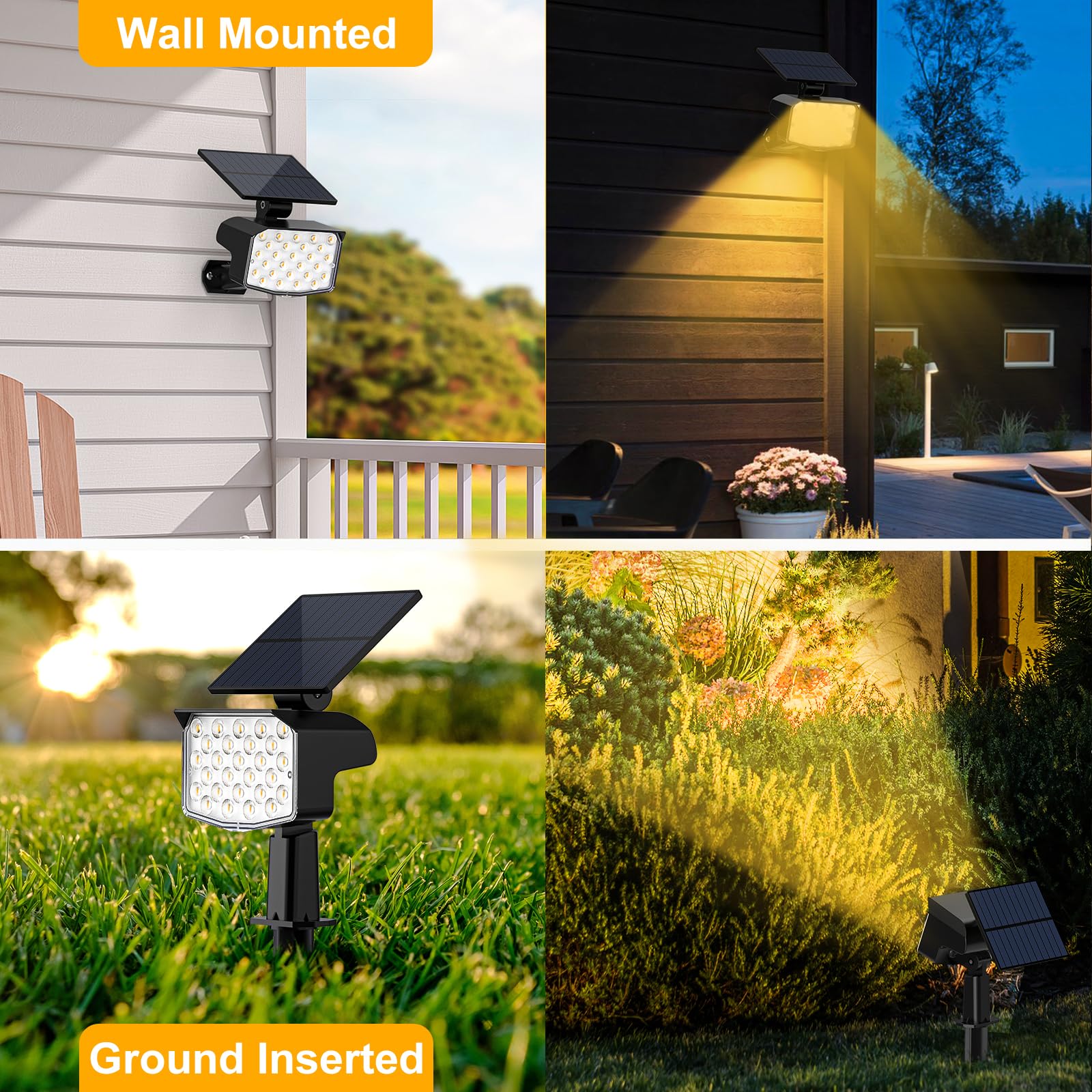 NACINIC Solar Spot Lights Outdoor, Waterproof, Adjustable, 2 Pack, Warm White, for Garden, Pathway, Pool, Porch