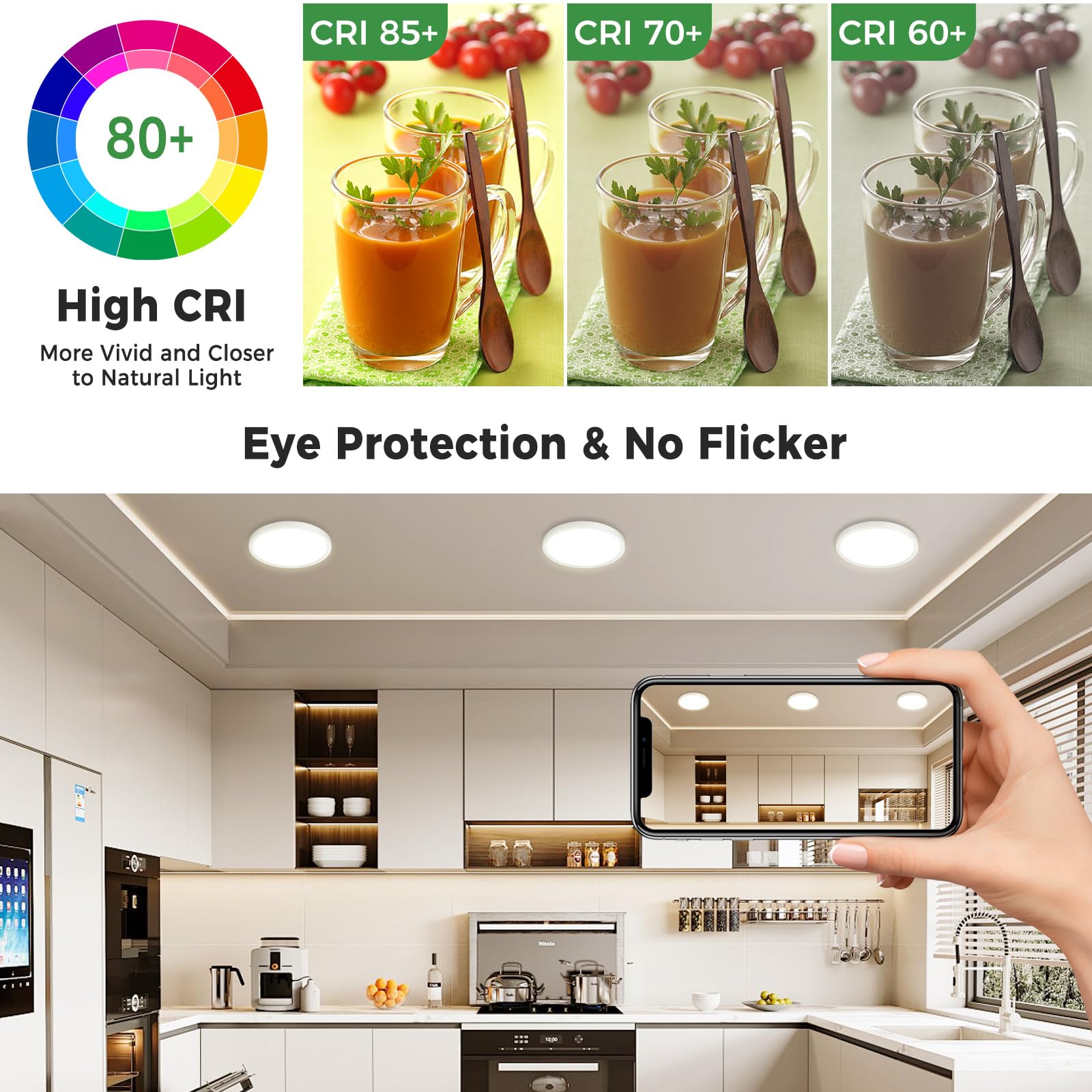 Zemty 7 Inch White Led Ceiling Light Fixture, 3000K/3500K/4000K/5000K/6500K Adjustable Flush Mount Light, 1500Lm 15W Thin Round