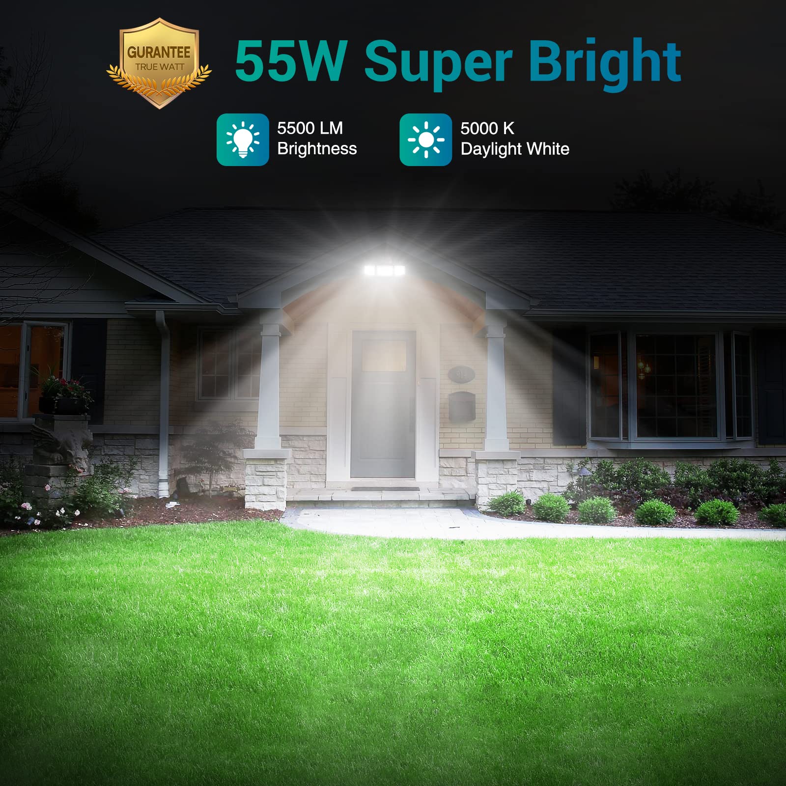 USTELLAR 55W LED Flood Light Outdoor, 5500LM, 5000K, IP65 Waterproof, 3 Adjustable Heads, 1 Pack, White, Model UT88115