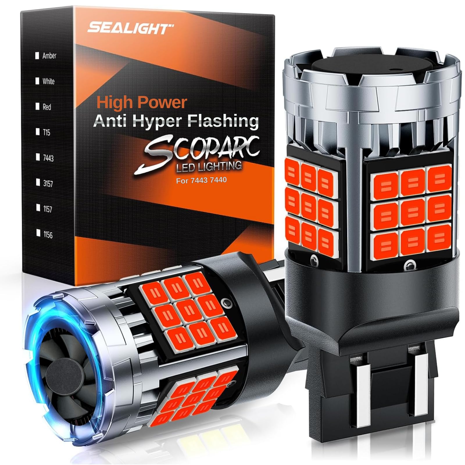 SEALIGHT 7443 LED Bulbs Red, 600% Brighter for Brake Lights, T20 W21W, Pack of 2