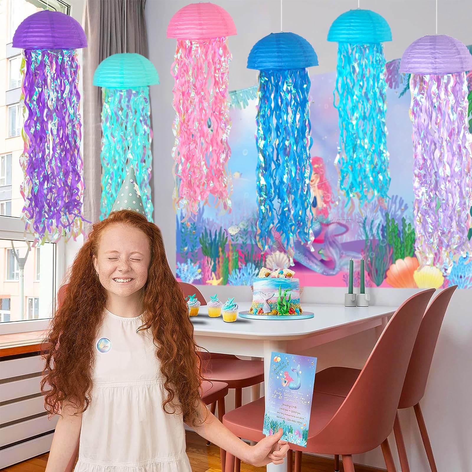 6 Packs Jellyfish Paper Lanterns Hanging Mermaid Wishes Lantern Ocean Theme Party Supplies Great For Kids Birthday Decors, Baby