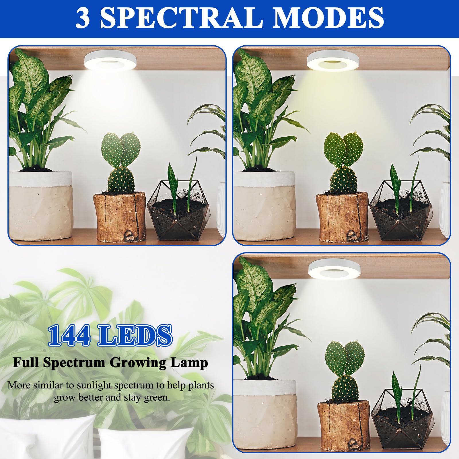 Tujoe One Head Ceiling Led Grow Lights For Indoor Plants 48 Led Full Spectrum Led Plant Light 5V Safe Voltage Plant Lamp With 4/8/12H Auto Switch 4 Dimmable Brightness Levels Ideal For Small Plants