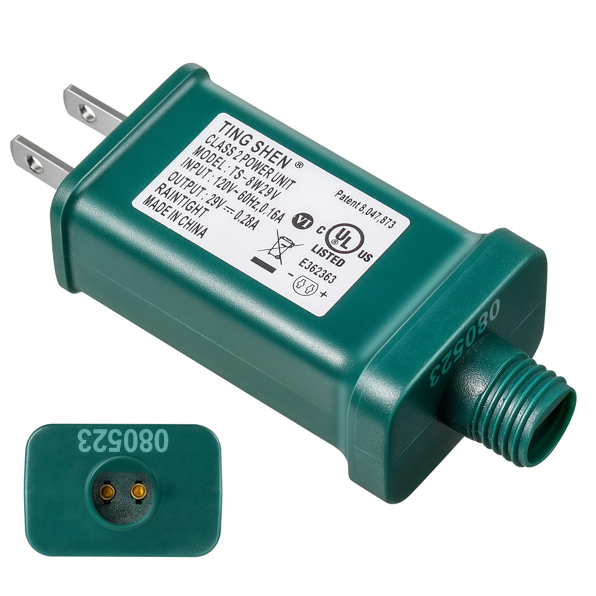 Enhon LED Power Supply TS-8W29V, UL Certified Low Voltage Transformer, Green US Plug Adapter for Christmas Tree Lights