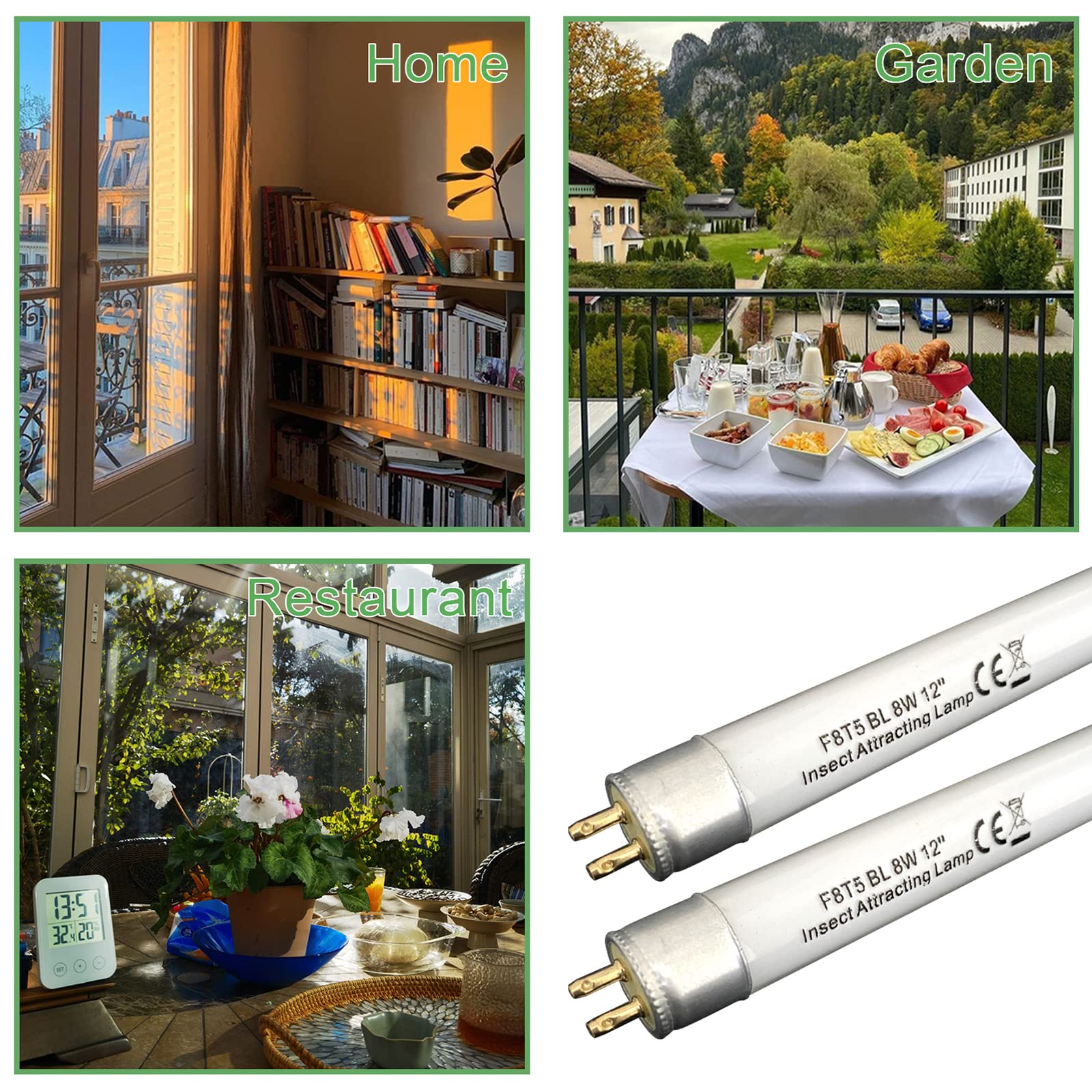 Flyercatch (2Pack) F8T5/BL 12 Blue Light Bulb, T5 F8W BL350nm Linear Fluorescent Lamps Replacement for F10T5 BL