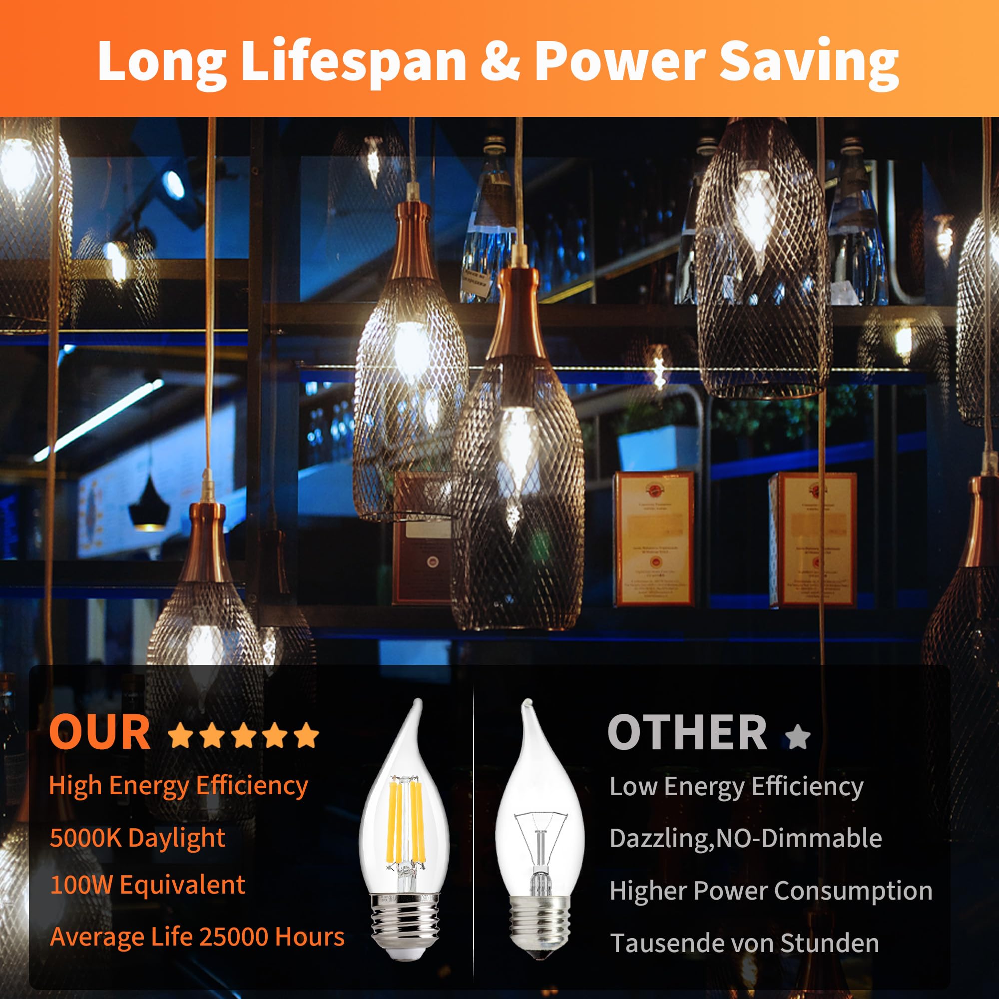 Alampever 800Lm Super Bright Dimmable Led Light Bulb, E26 Led Bulb 100 Watt Equivalent, Ca11 5000K Daylight White Led Candelabra