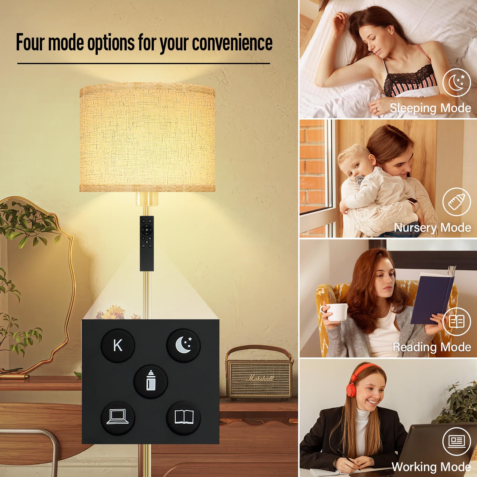 Bricosmocon Gold Floor Lamp, Stepless Dimmable, Remote Control, 2700K-6500K, 10W/1200LM, Modern Design for Living Room/Office