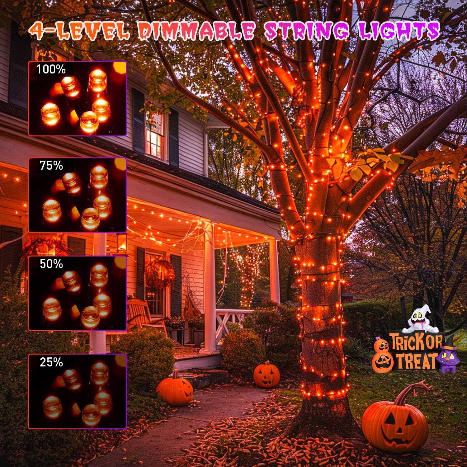 JMEXSUSS Christmas String Lights, 500 LED Color Changing, 173ft, Waterproof, Orange & Purple, 11 Modes, Model EXS-S-0500-R