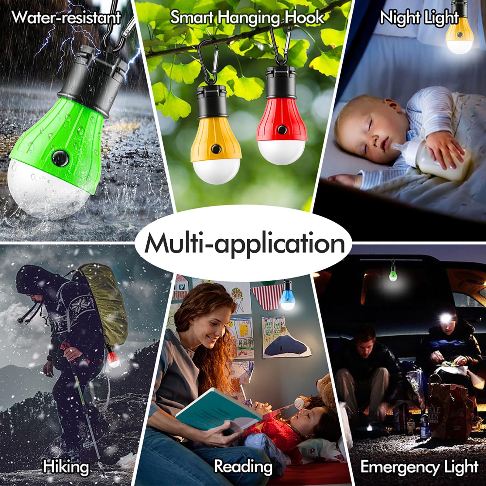 Fly2Sky Tent Lamp 5 Packs Portable Tent Light Clip Hook Hurricane Emergency Lights Led Camping Light Bulb Camping Tent Lantern Equipment For Camping Hiking Backpacking Fishing Outage