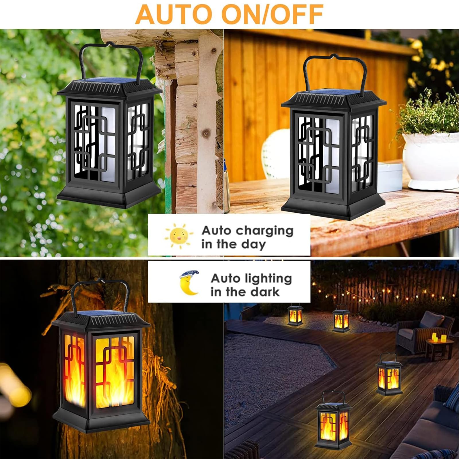 Solar Lanterns Outdoor Waterproof Hanging Lanterns Garden Solar Powered Flame Lights Led For Patio Pathway Deck Yard (4Pack)