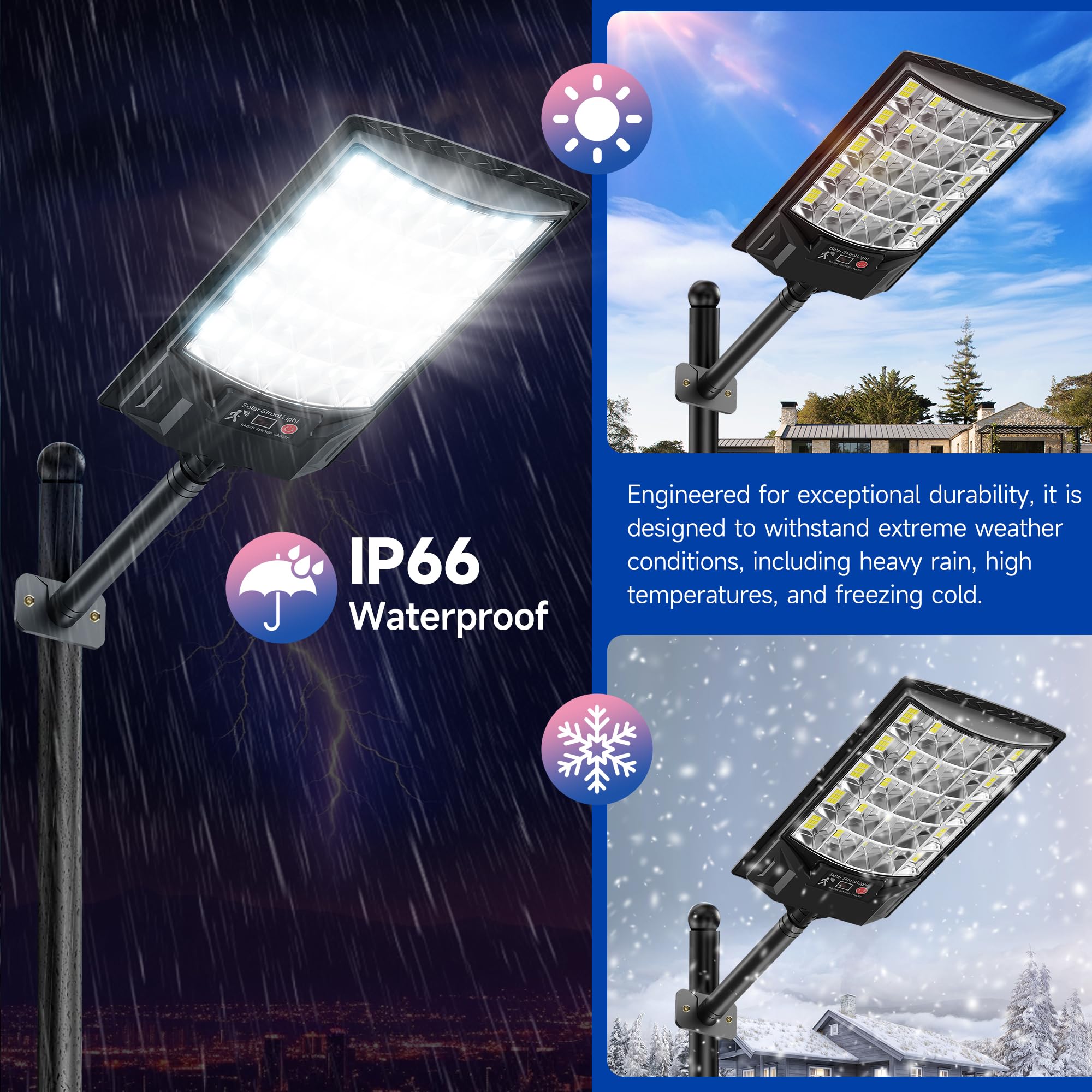 Aqraou Solar Street Lights Outdoor, 6500K LED, Motion Sensor & Remote Control, 4 Pack, Waterproof, White, Model 1